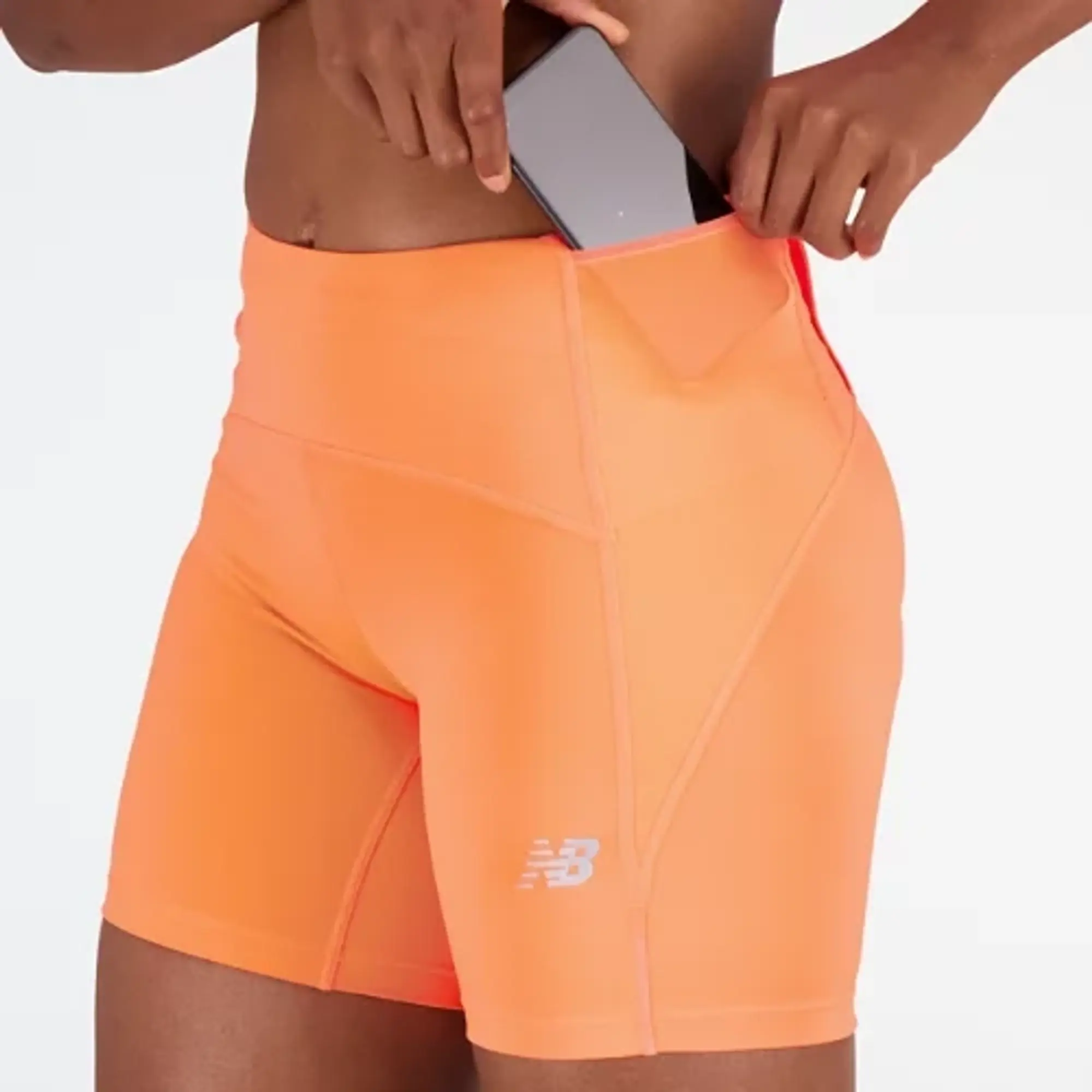 New Balance Women's Impact Run Fitted Short in Orange Poly Knit