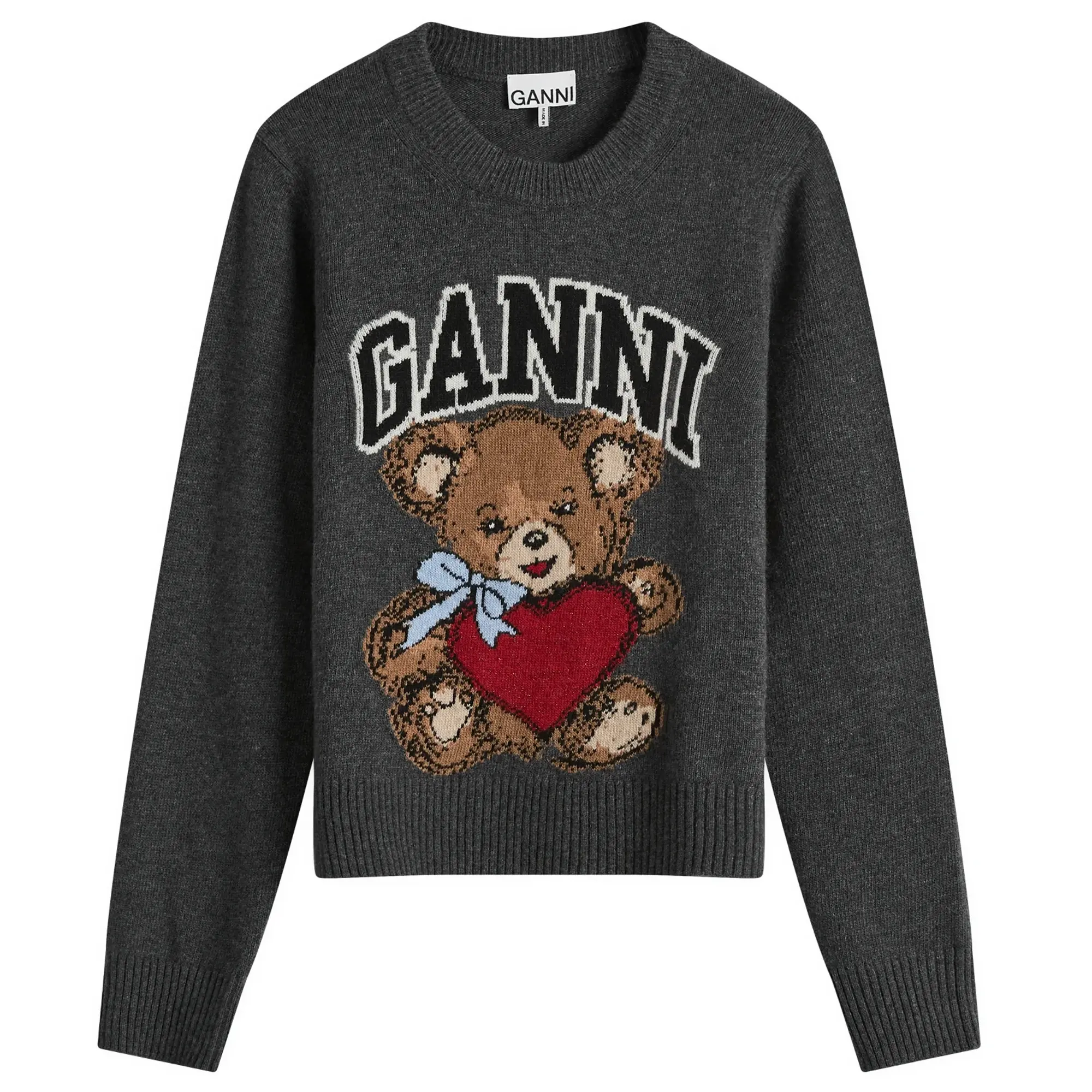 GANNI Women's Graphic Wool Mix Bear Jumper Gray Quill