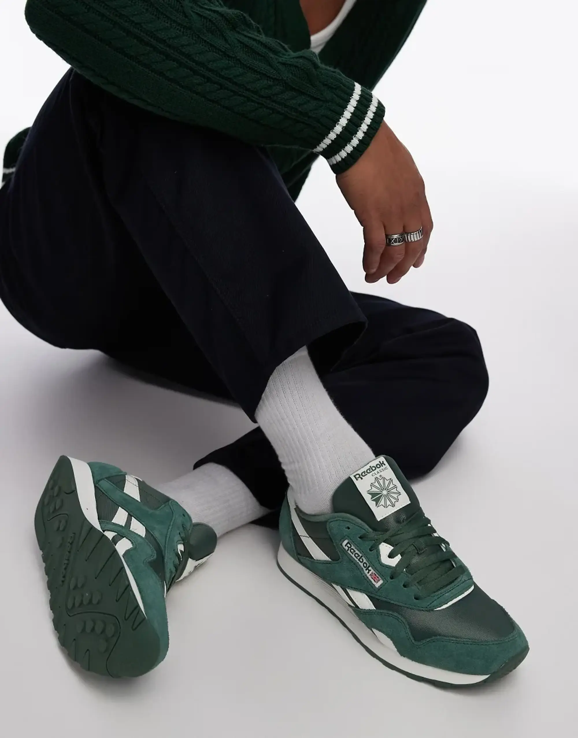 Reebok Classic Nylon Trainers In Green And White