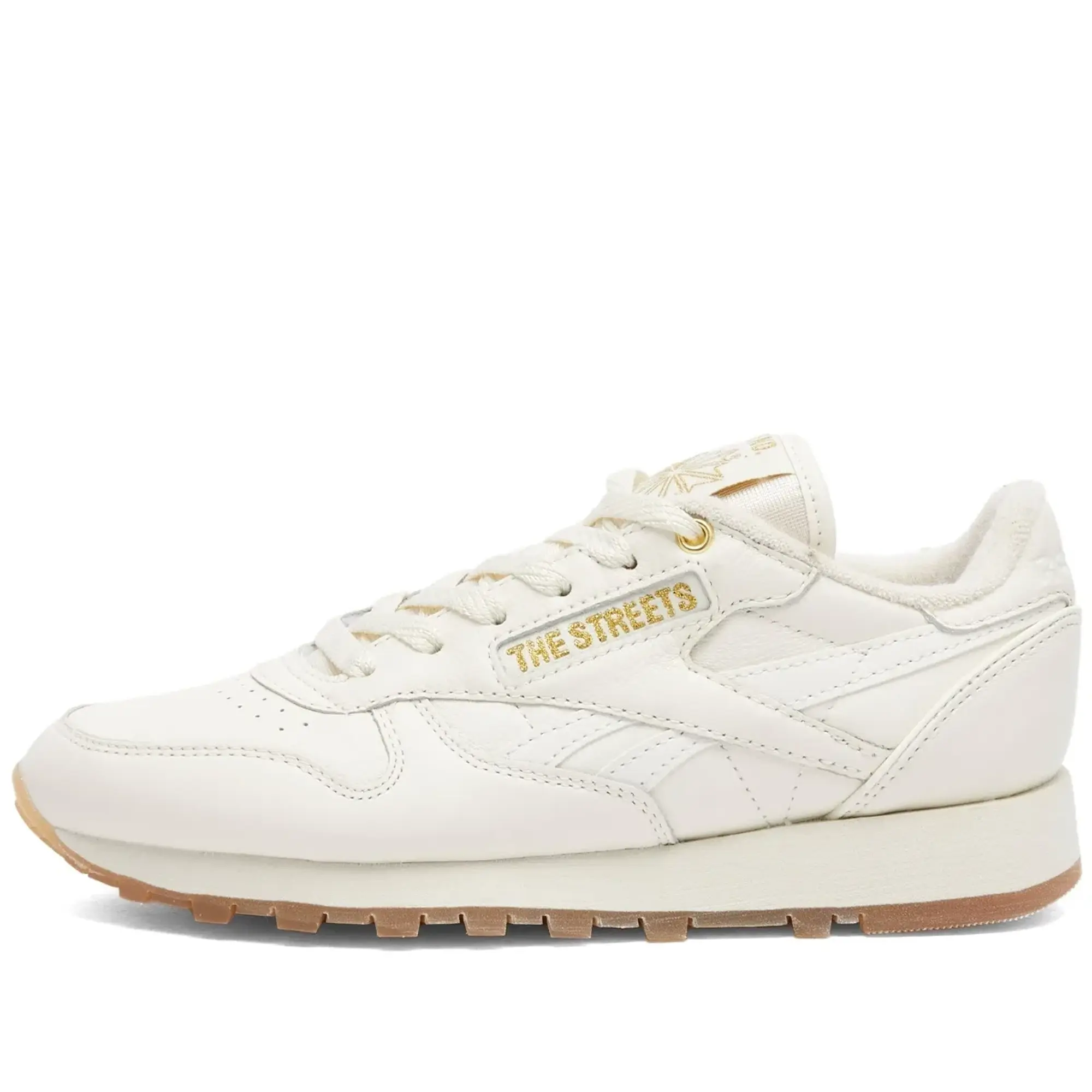 Reebok x The Streets by END. Classic Leather Chalk/Black/Gold Metallic