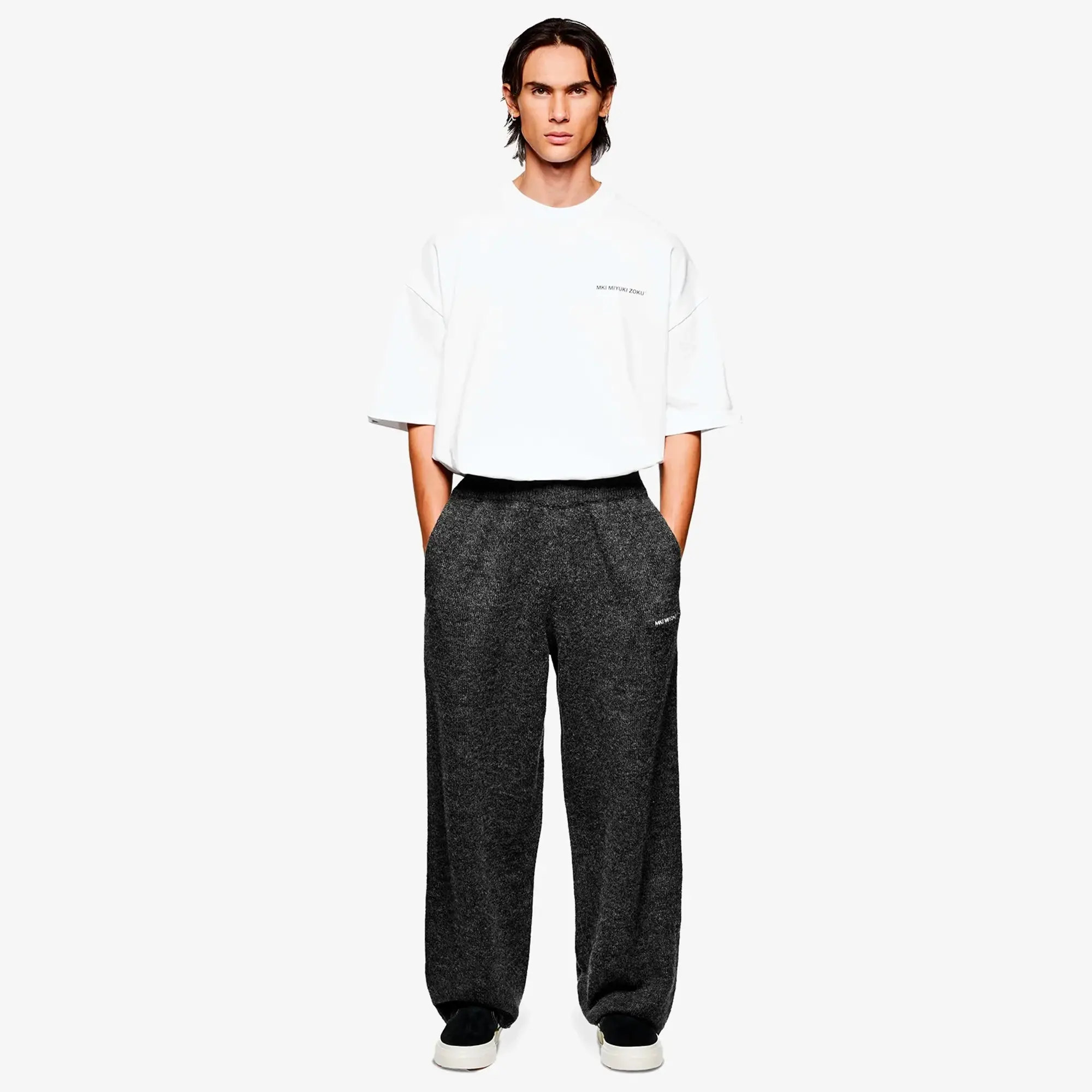 MKI Men's Mohair Blend Knit Wide Leg Joggers Charcoal
