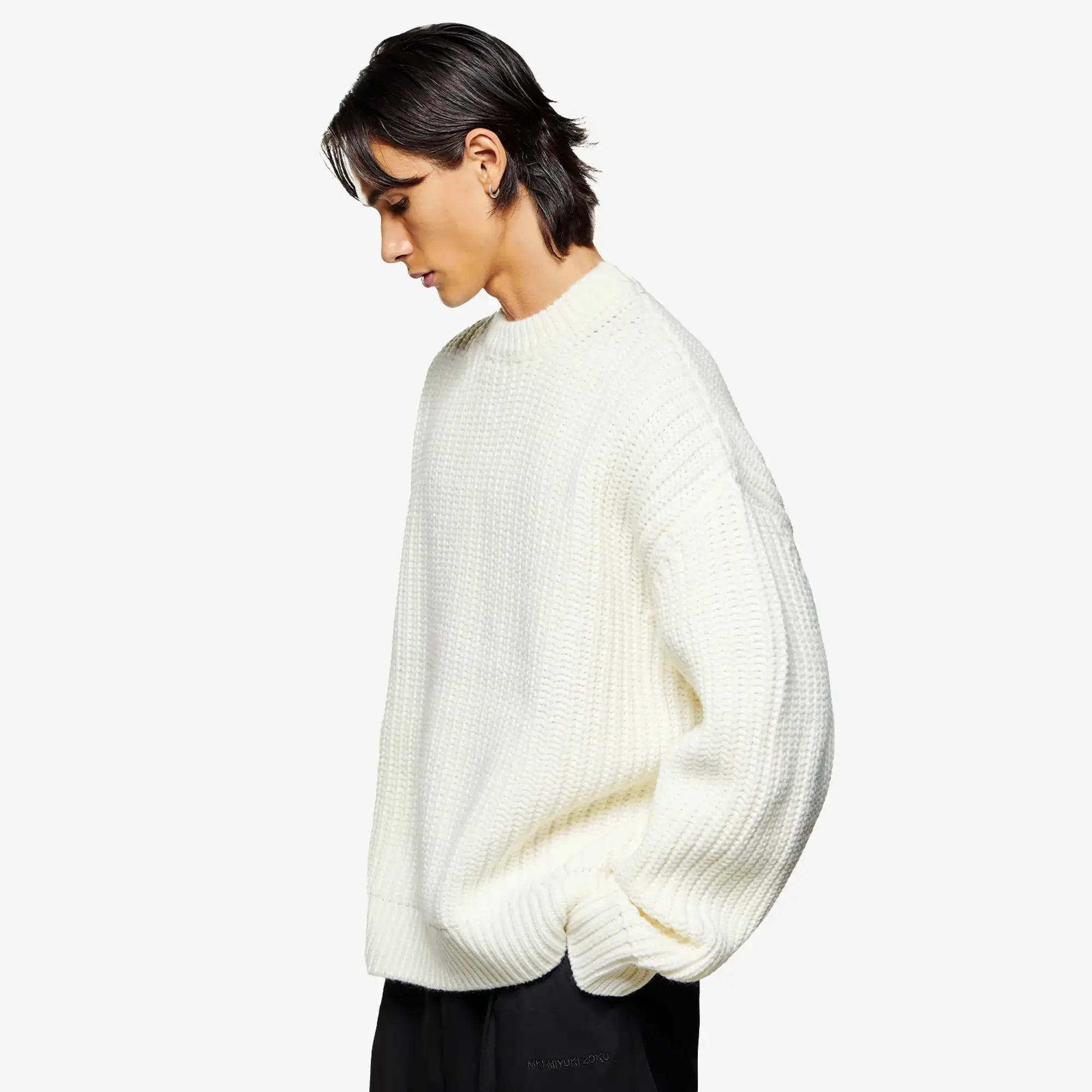 MKI Men's Chunky Rib Knit Crewneck Off White