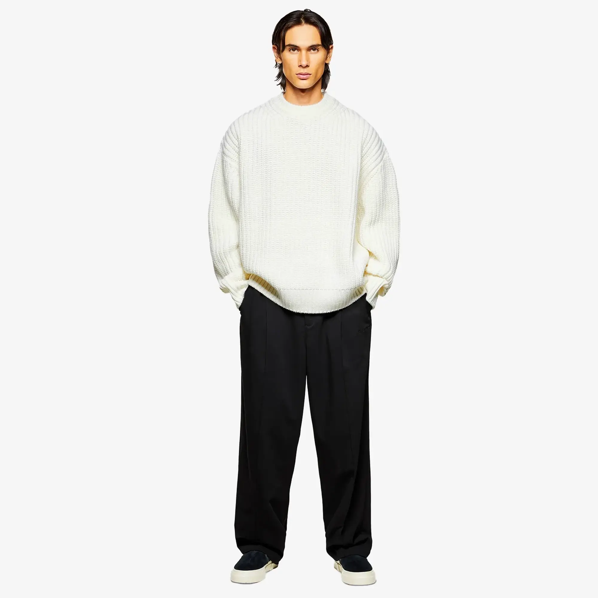 MKI Men's Chunky Rib Knit Crewneck Off White