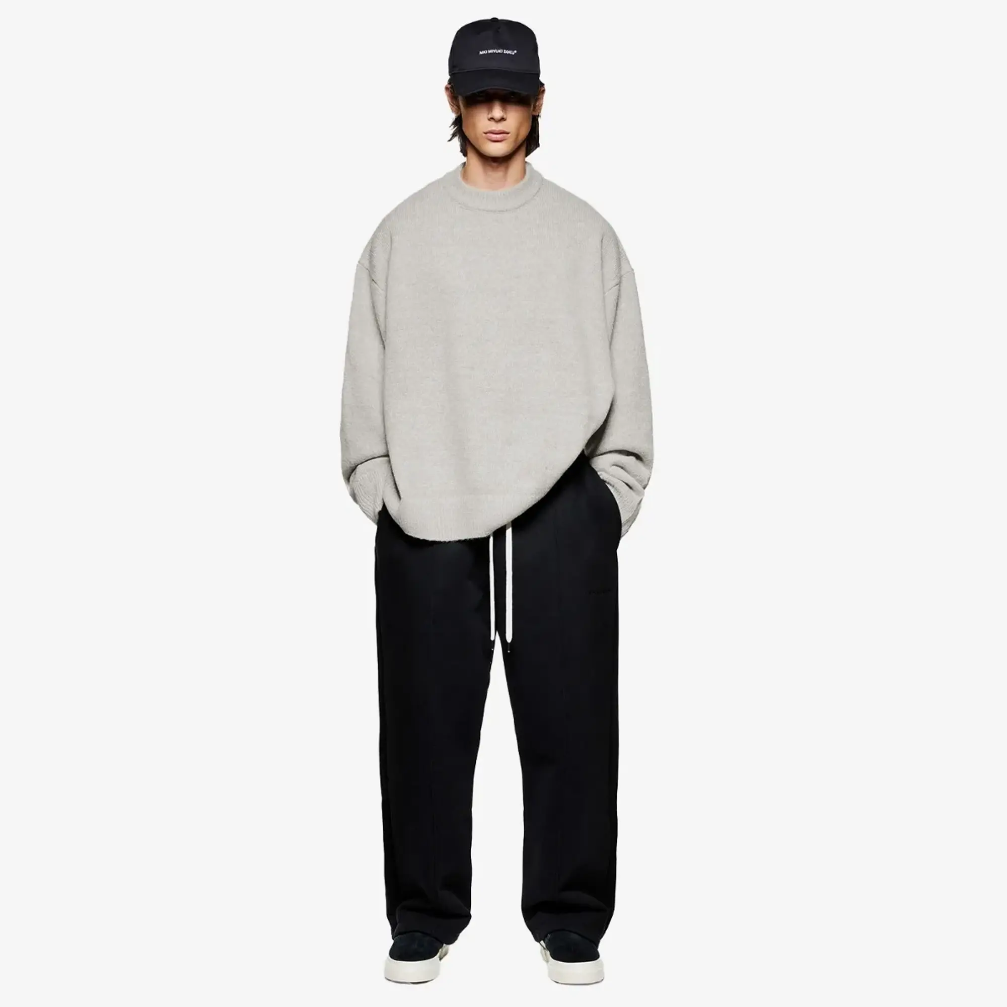 MKI Men's Mohair Blend Knit Crew Light Grey