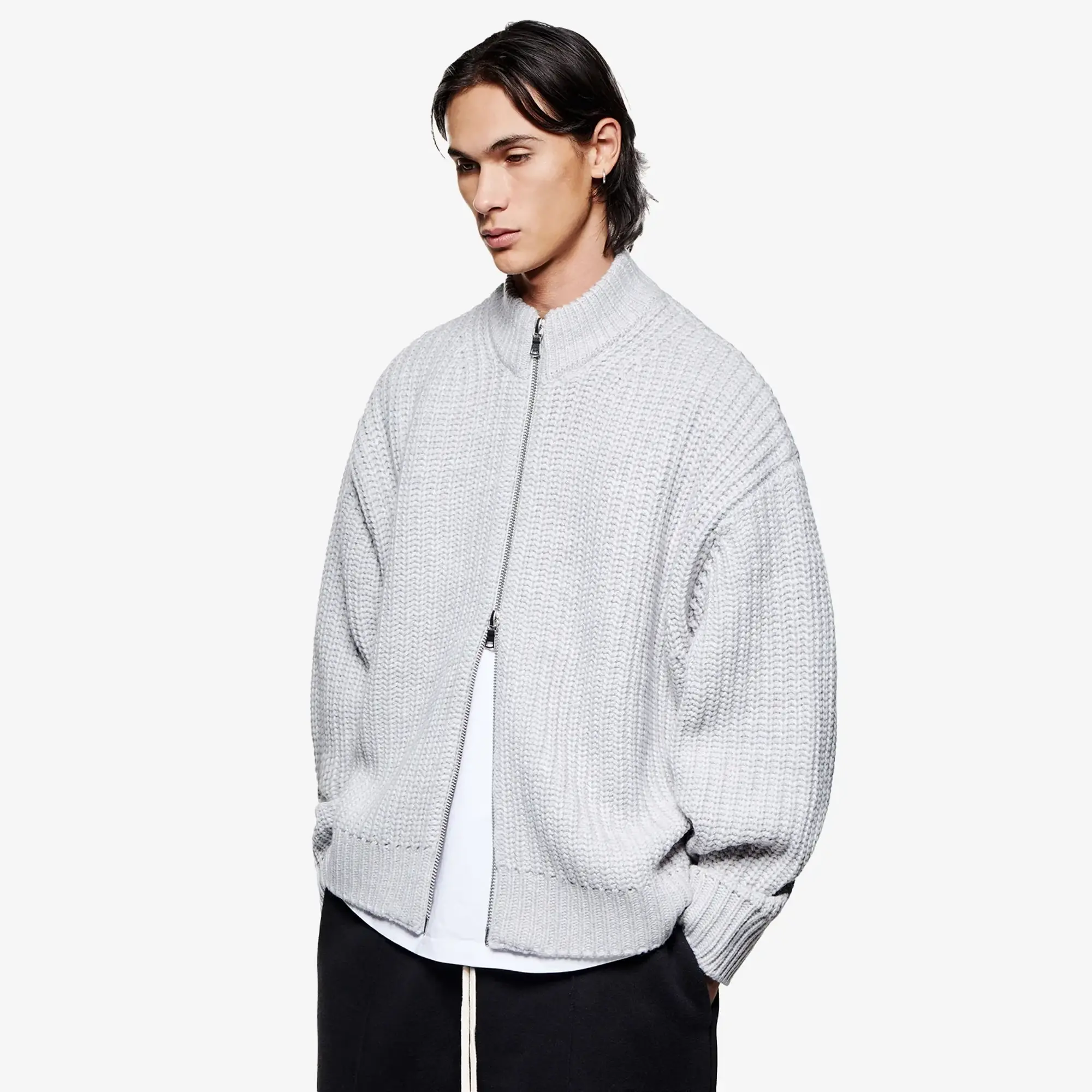 MKI Men's Chunky Rib Knit Track Jacket Grey