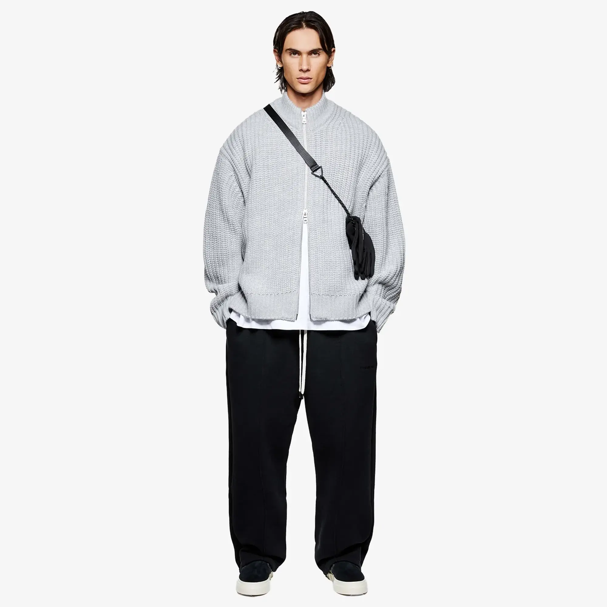 MKI Men's Chunky Rib Knit Track Jacket Grey