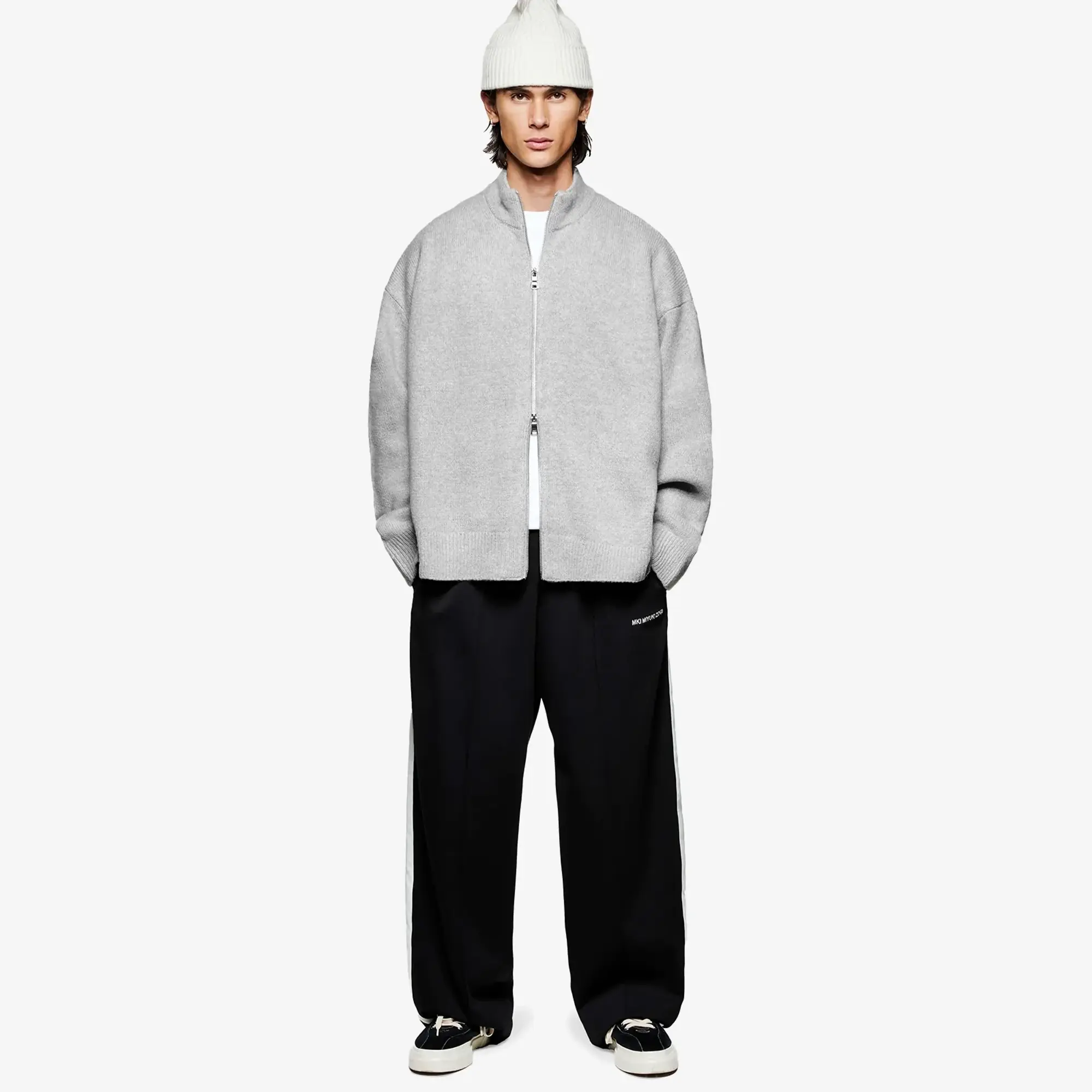 MKI Men's Mohair Blend Knit Track Jacket Light Grey