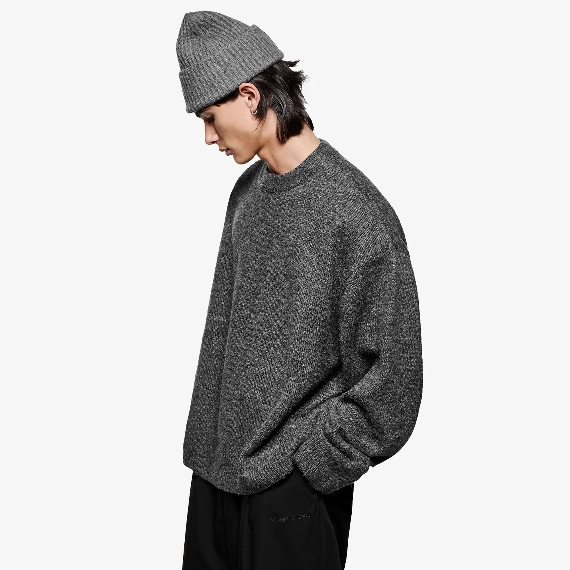 MKI Men's Mohair Blend Knit Crew Charcoal