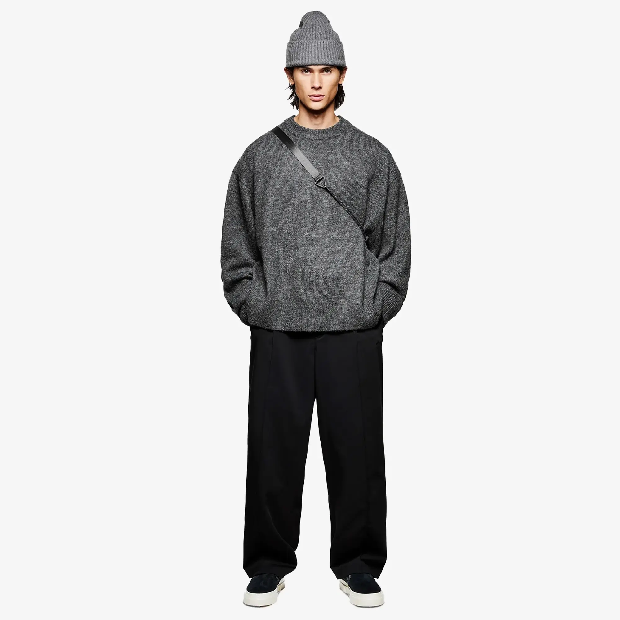 MKI Men's Mohair Blend Knit Crew Charcoal