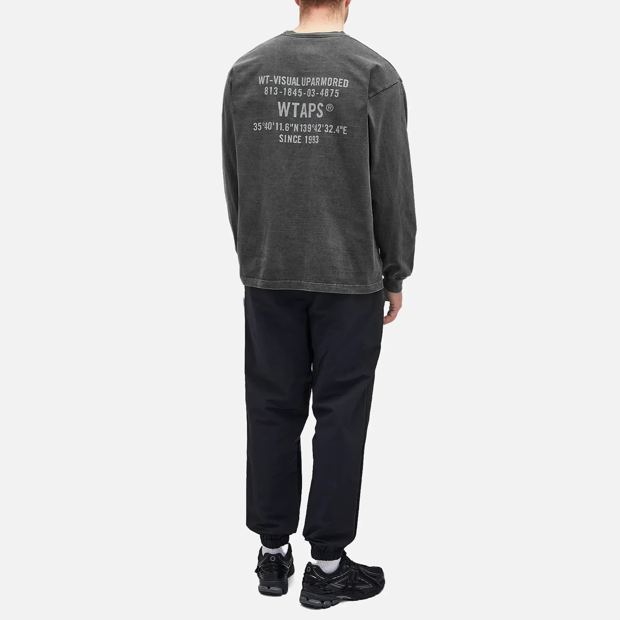 WTAPS Men's 09 Garment Dyed Long Sleeve Back Logo T-Shirt Black