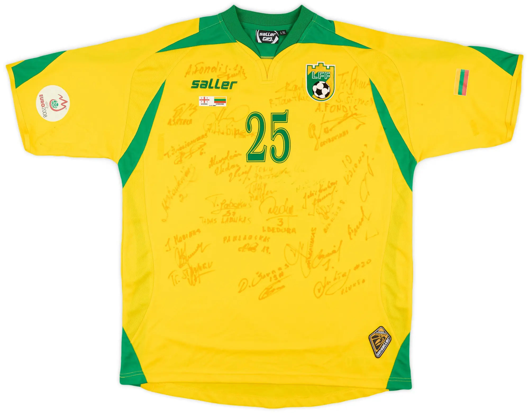 2007 Lithuania Match Issue Squad Signed Home Shirt #25