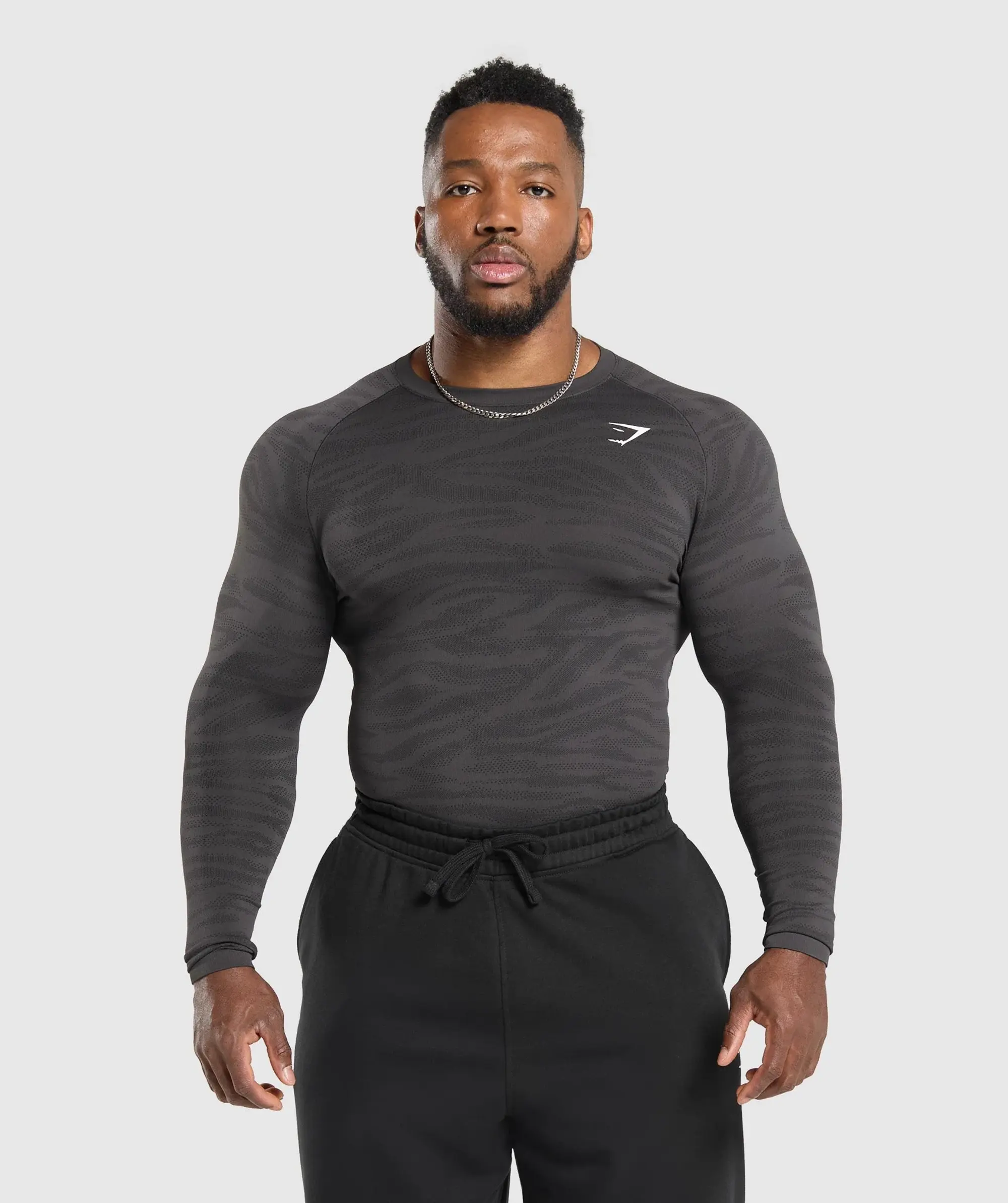 Gymshark Geo Animal Seamless Long Sleeve T-Shirt - Onyx Grey/Black