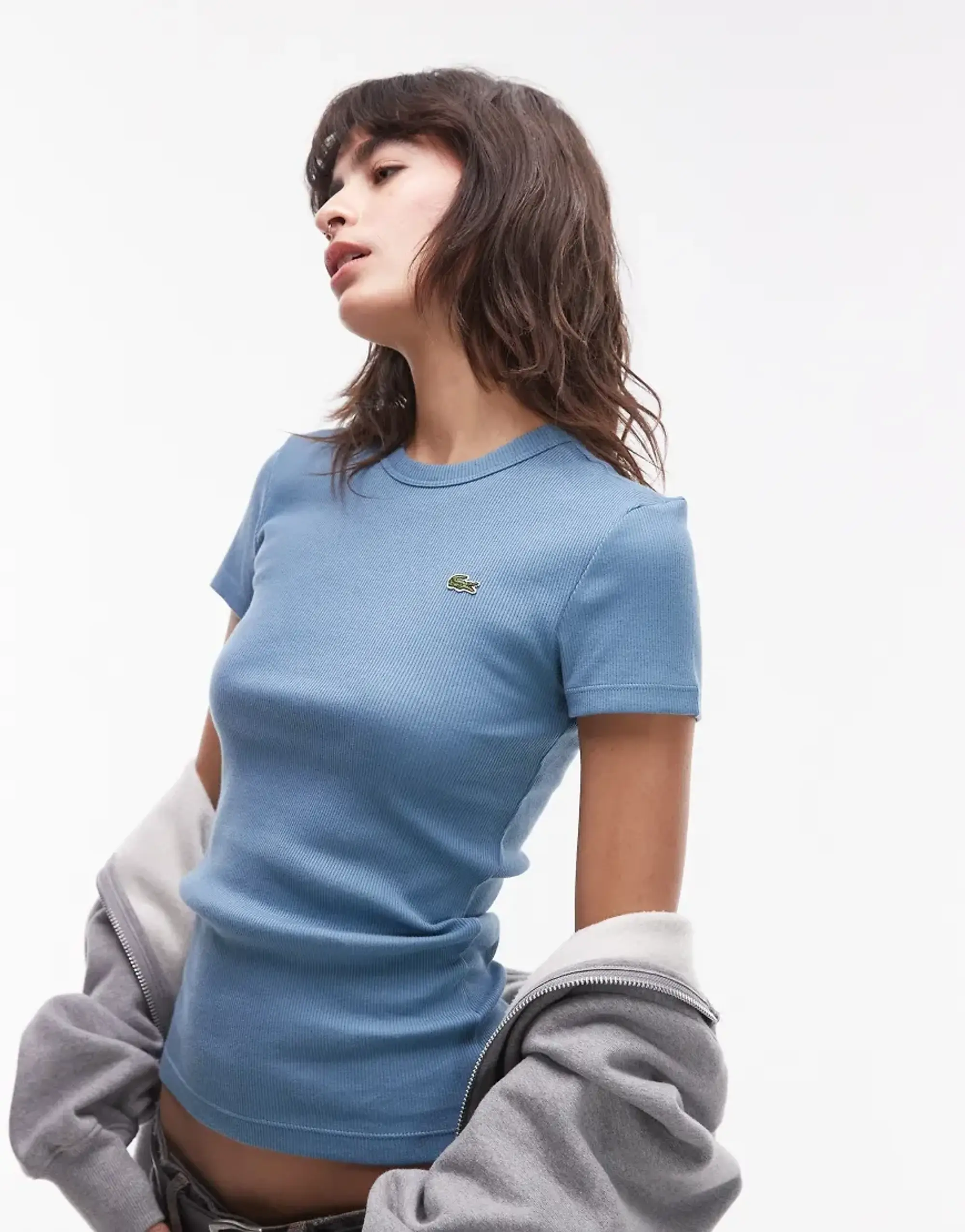 Lacoste Ribbed Tee In Blue