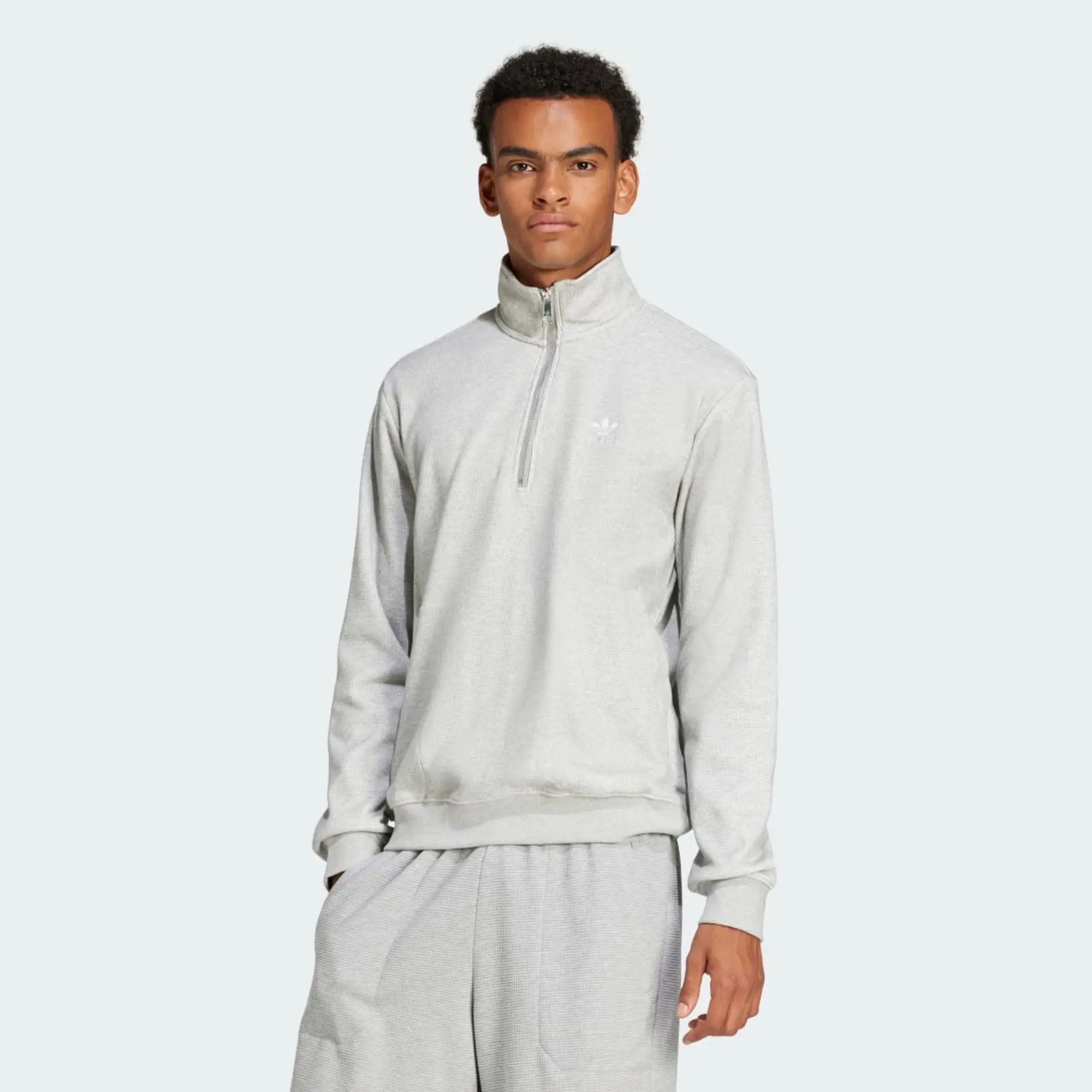 adidas Originals Men Trefoil Essentials Waffle 1 2 Zip Sweat