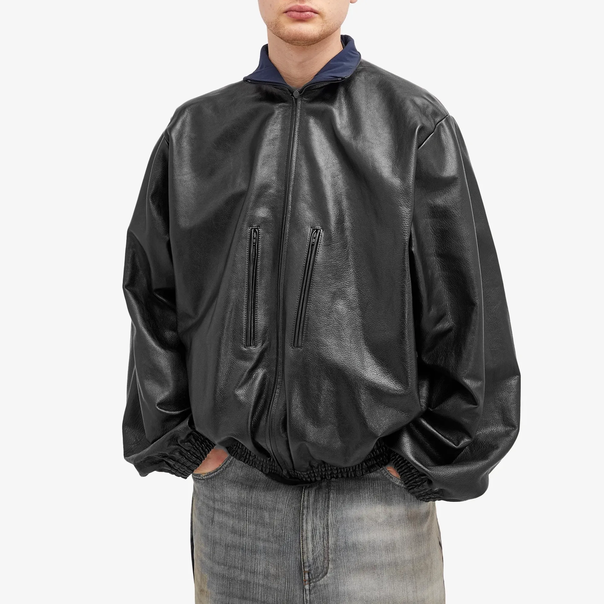 ウォームアップウェア BALENCIAGA Leather tracksuit jacket Balenciaga Men's Tracksuit Jacket Navy | 808809-TRO32-8065 | FOOTY.COM