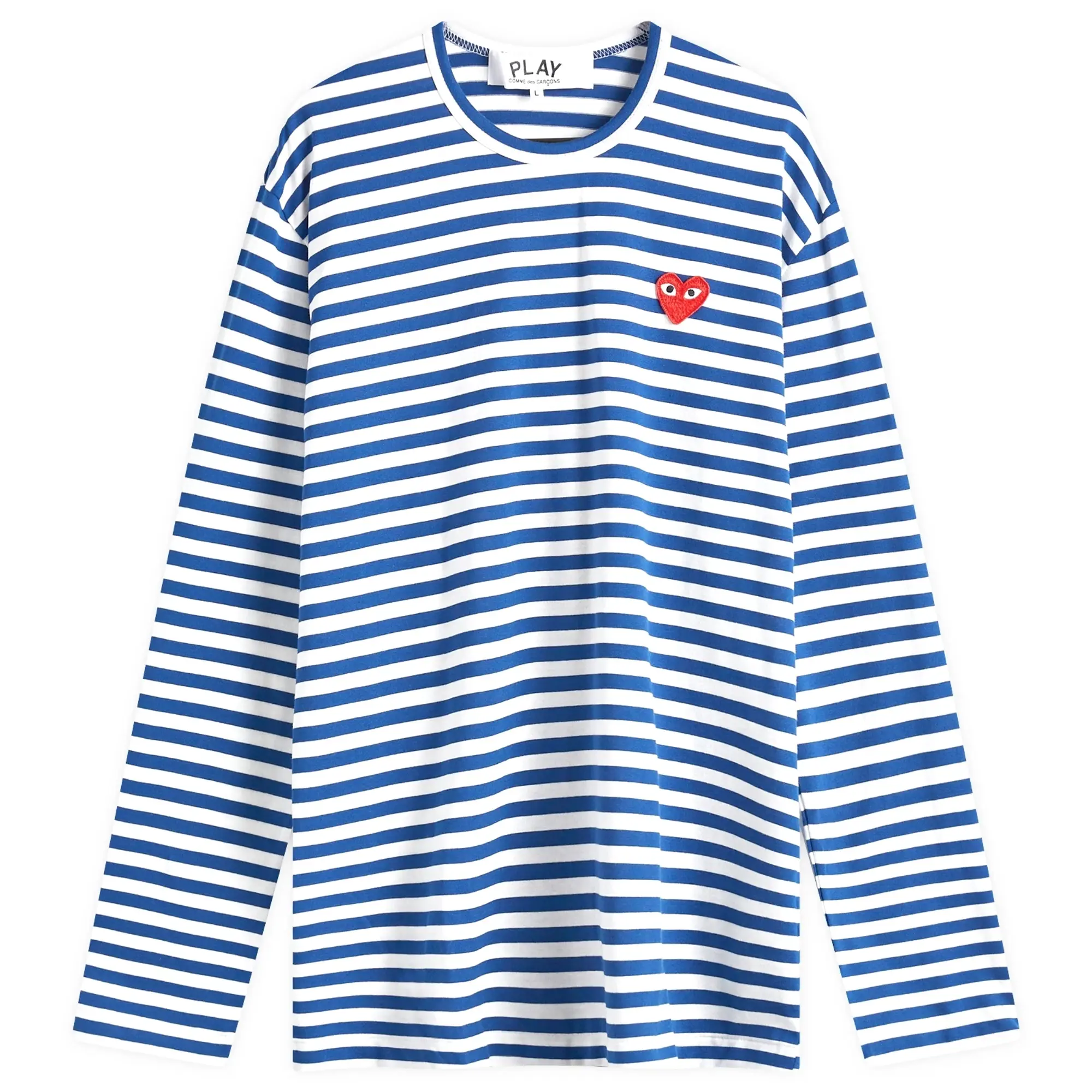 Comme des Garçons Play Men's Long Sleeve Heart Logo Stripe T-Shirt Navy/White