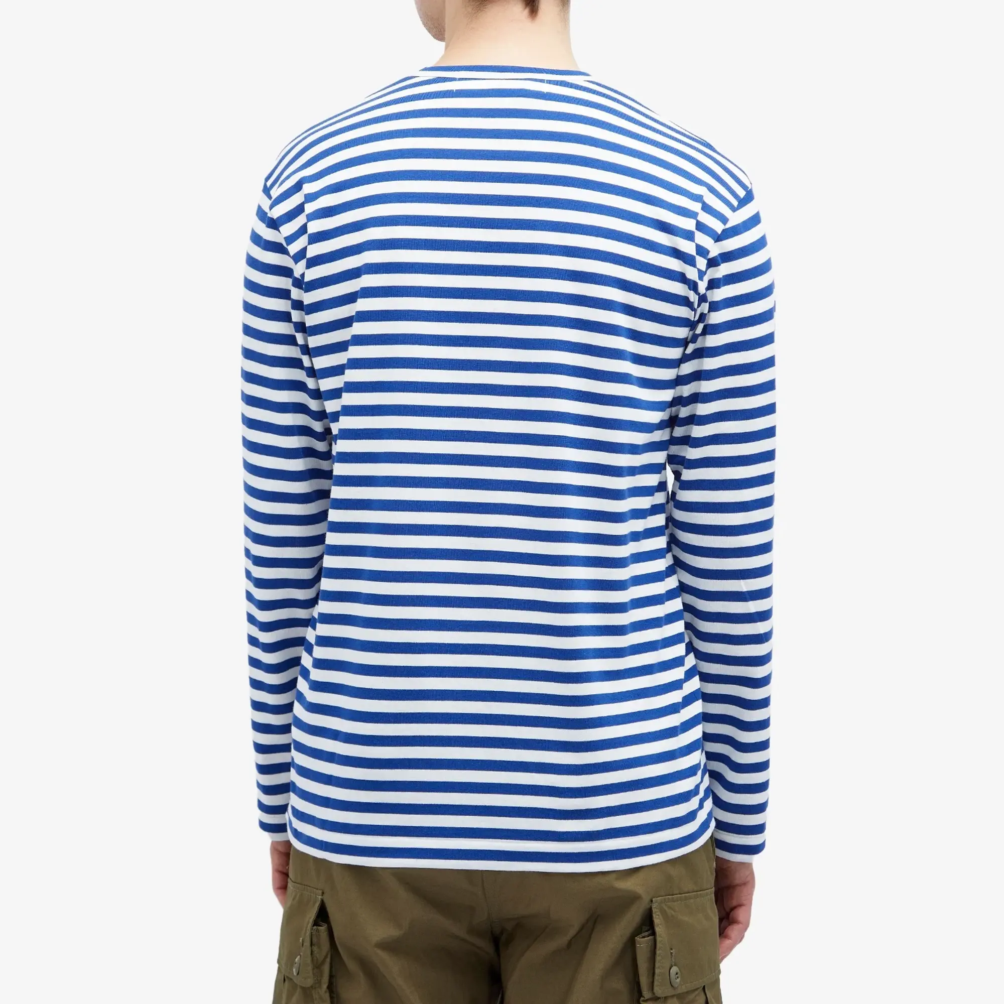 Comme des Garçons Play Men's Long Sleeve Heart Logo Stripe T-Shirt Navy/White