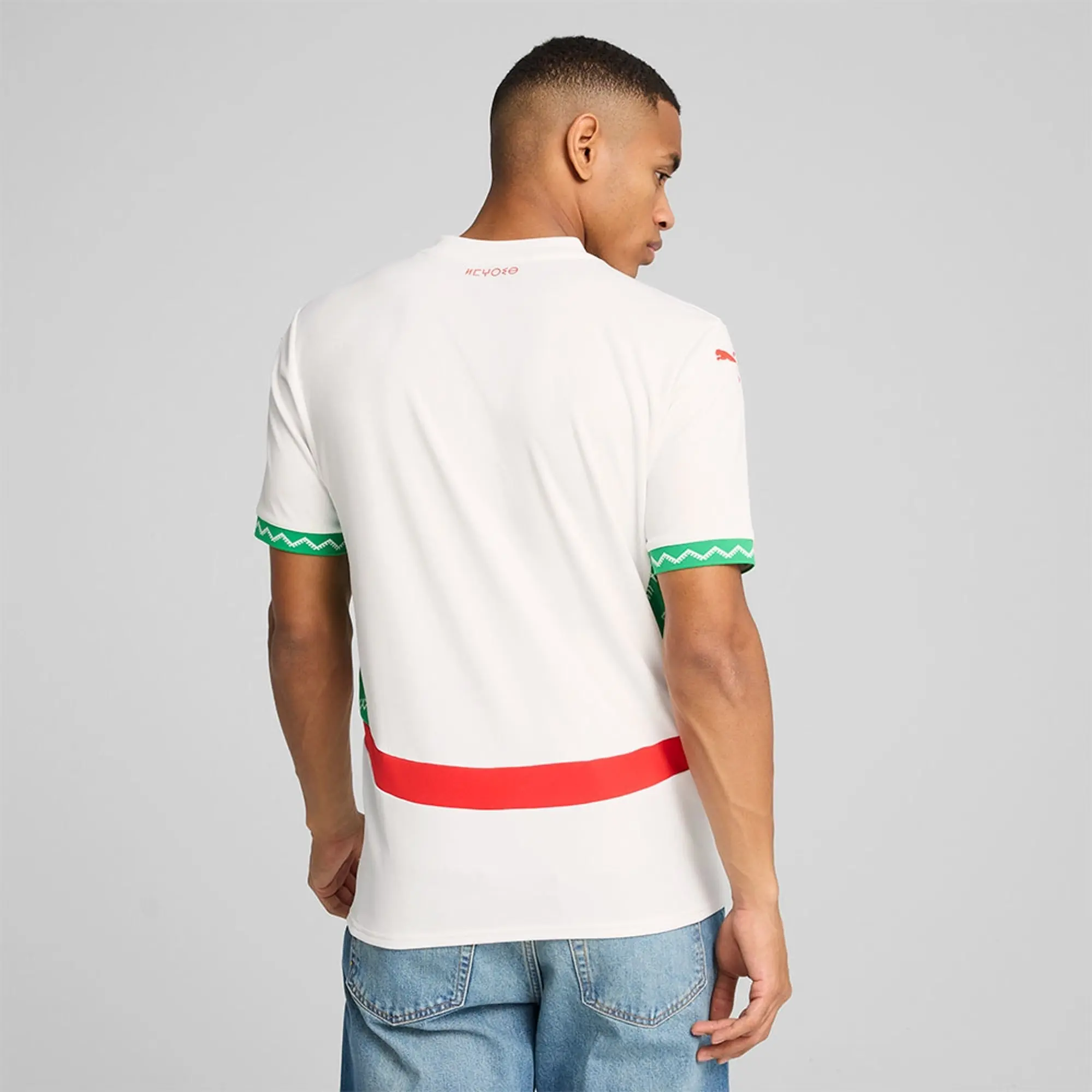 PUMA Morocco 2025 Away Jersey Men, White/Fast Green/Red