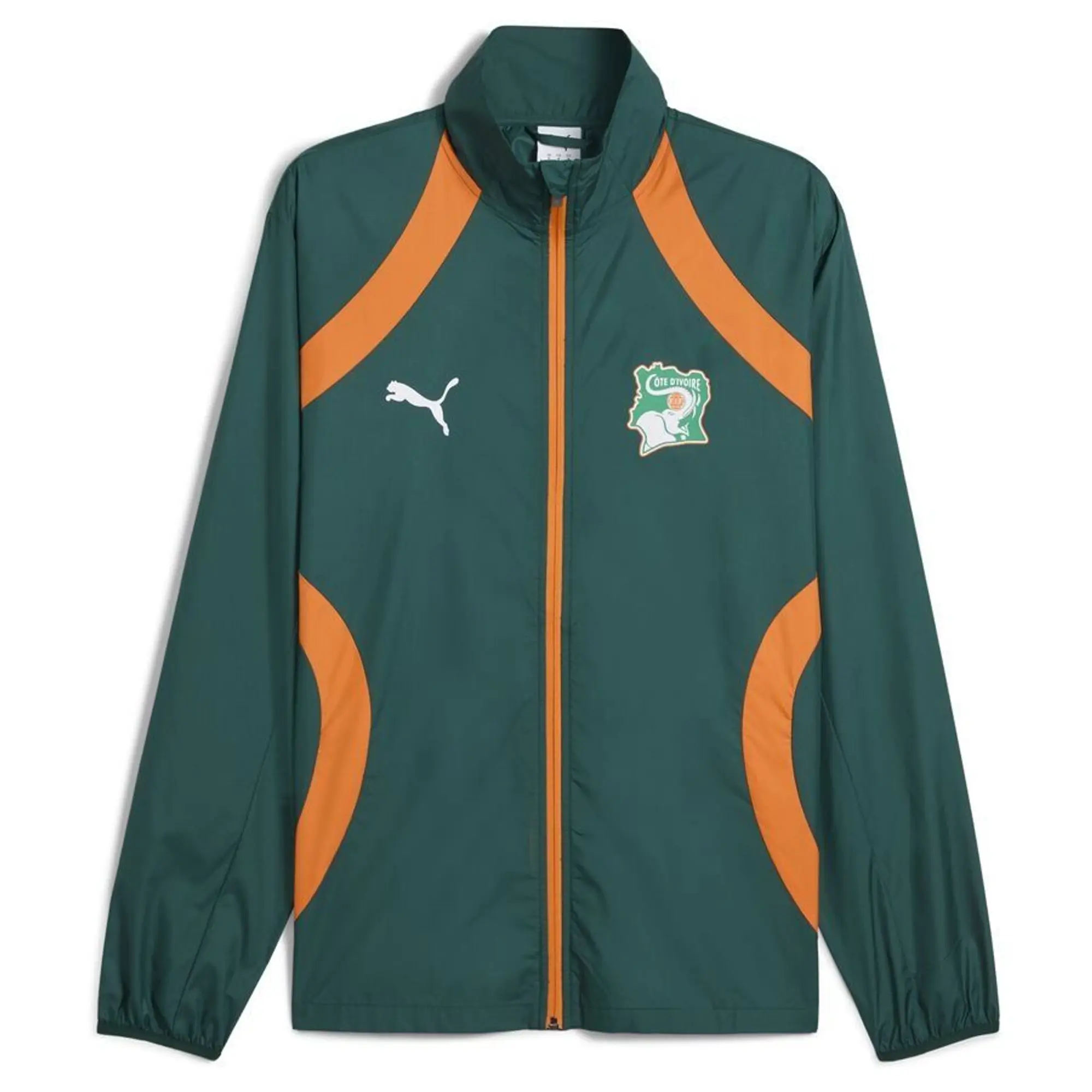 PUMA Ivory Coast 2025 Pre-Match Woven Jacket Men, Dark Myrtle/Rickie Orange