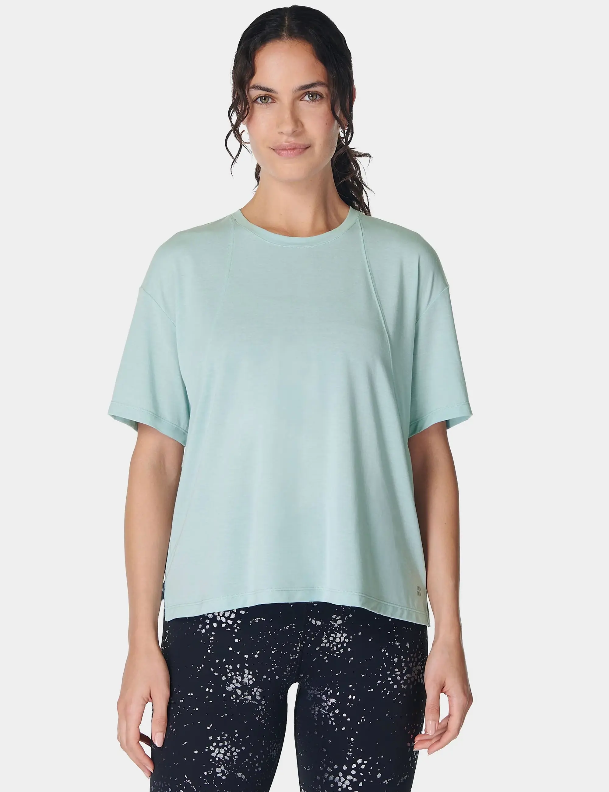 Nike Sweaty Betty Soft Flow Studio T-Shirt, Muted Teal Blue