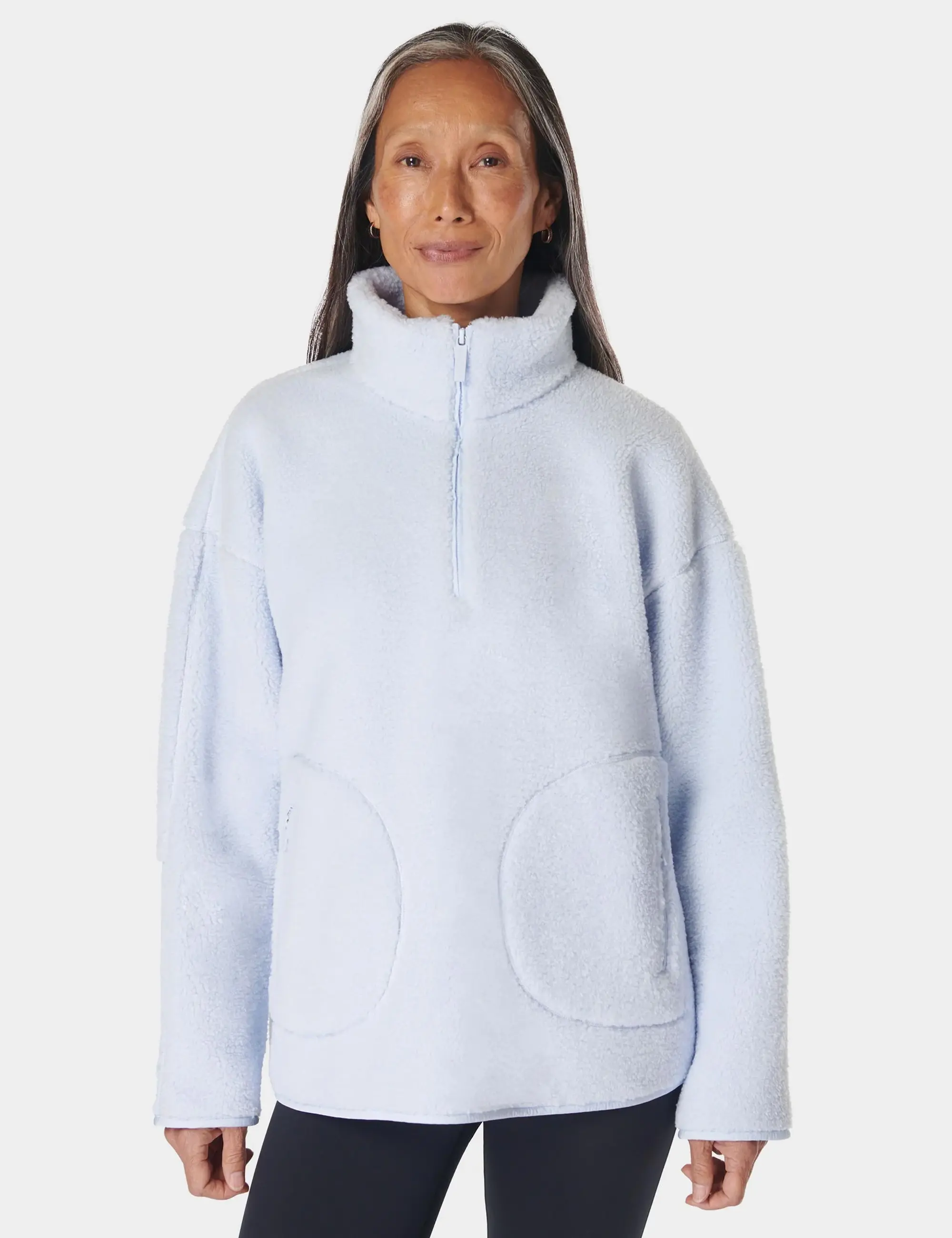 Nike Sweaty Betty Plush Textured 1/2 Zip Jumper, Blue