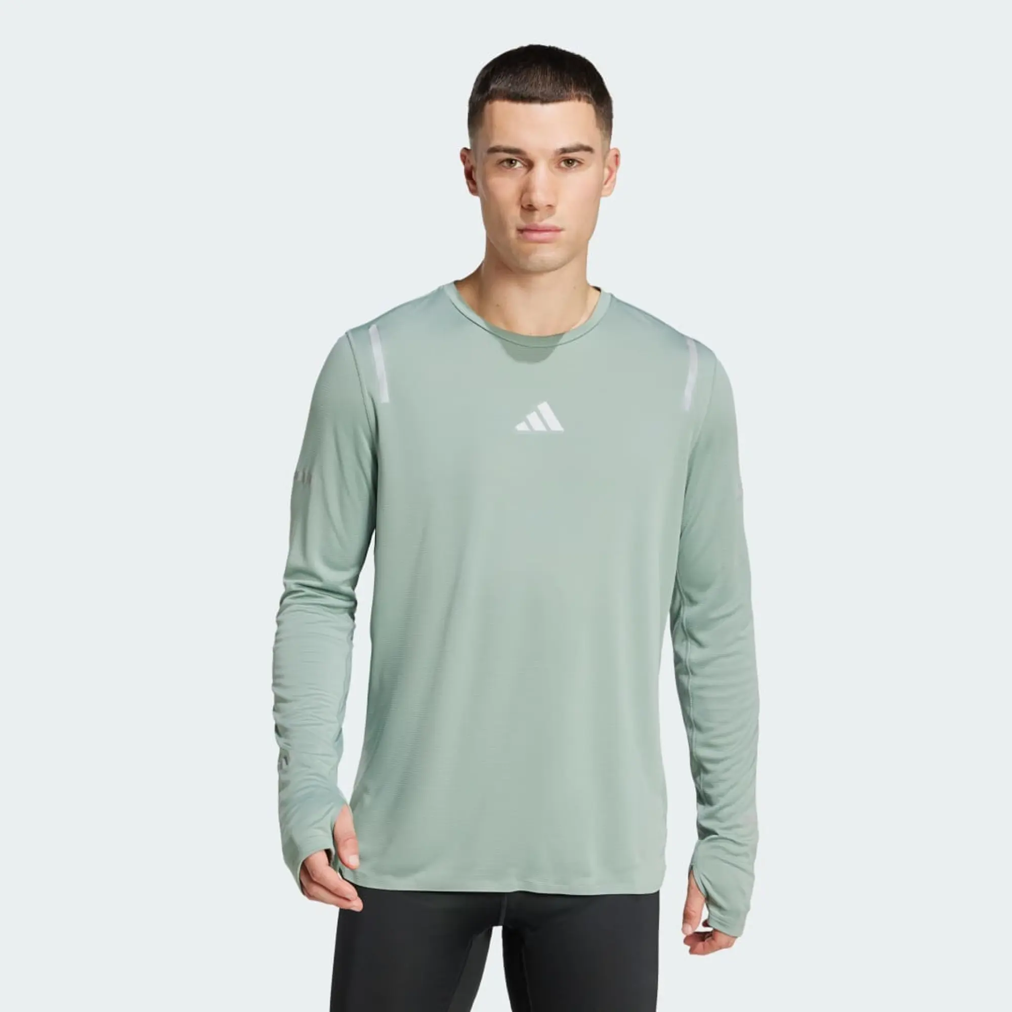 Adidas Running Ultimate Reflective Long Sleeve Tee In Green