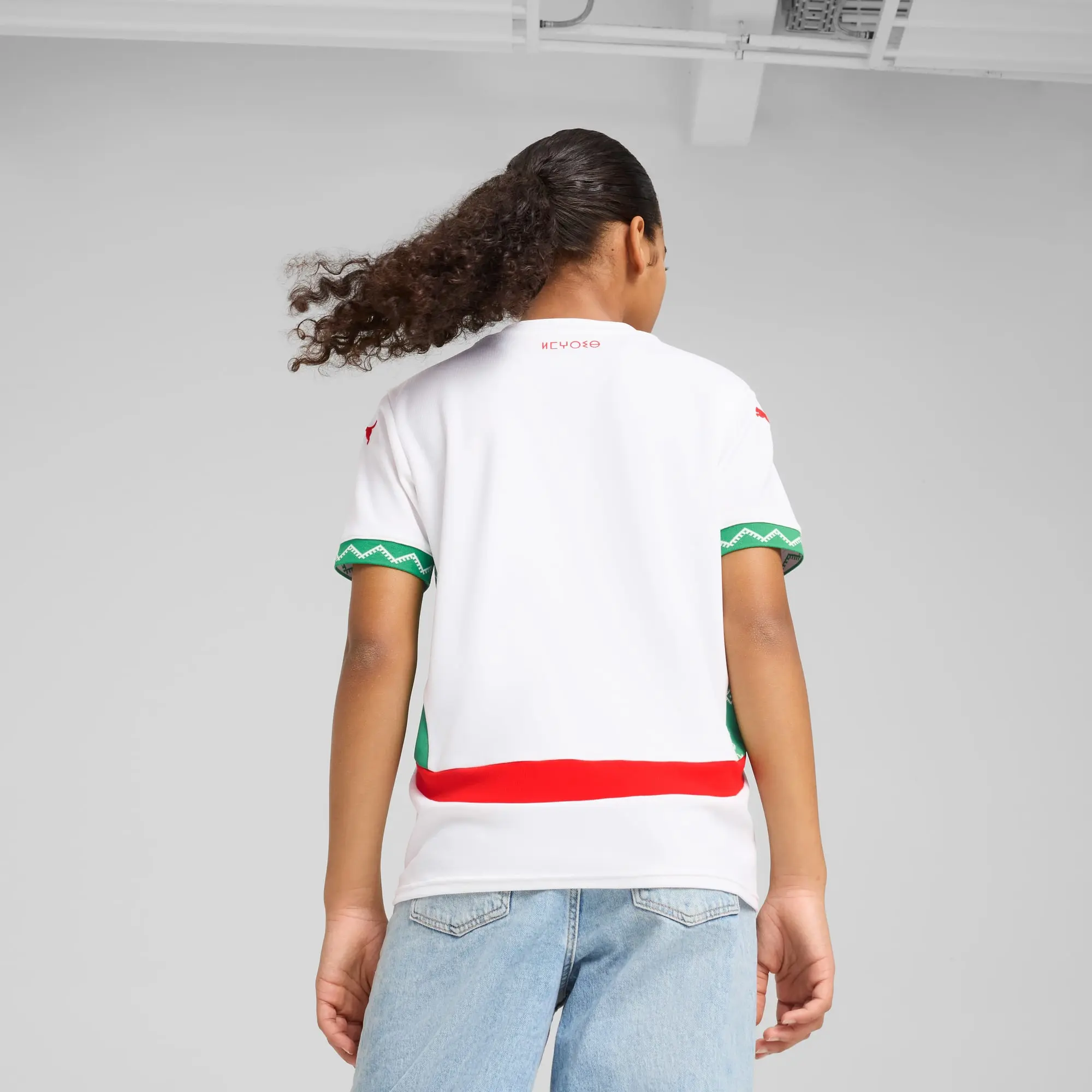 PUMA Morocco 2025 Away Jersey Youth, White/Fast Green/Red