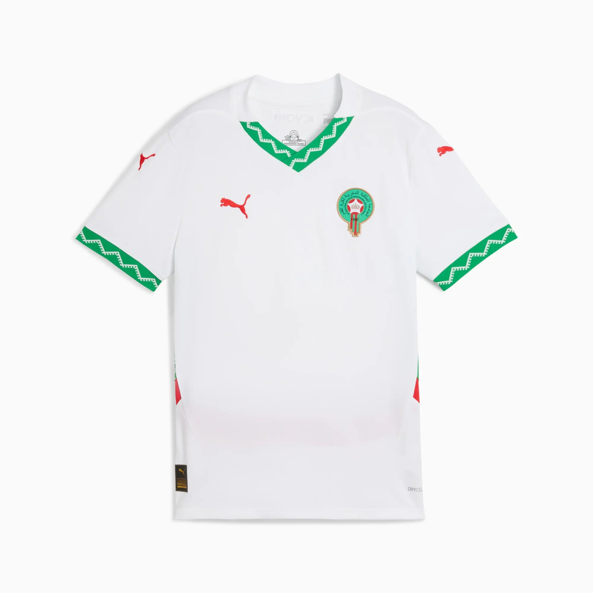 PUMA Morocco 2025 Away Jersey Youth, White/Fast Green/Red
