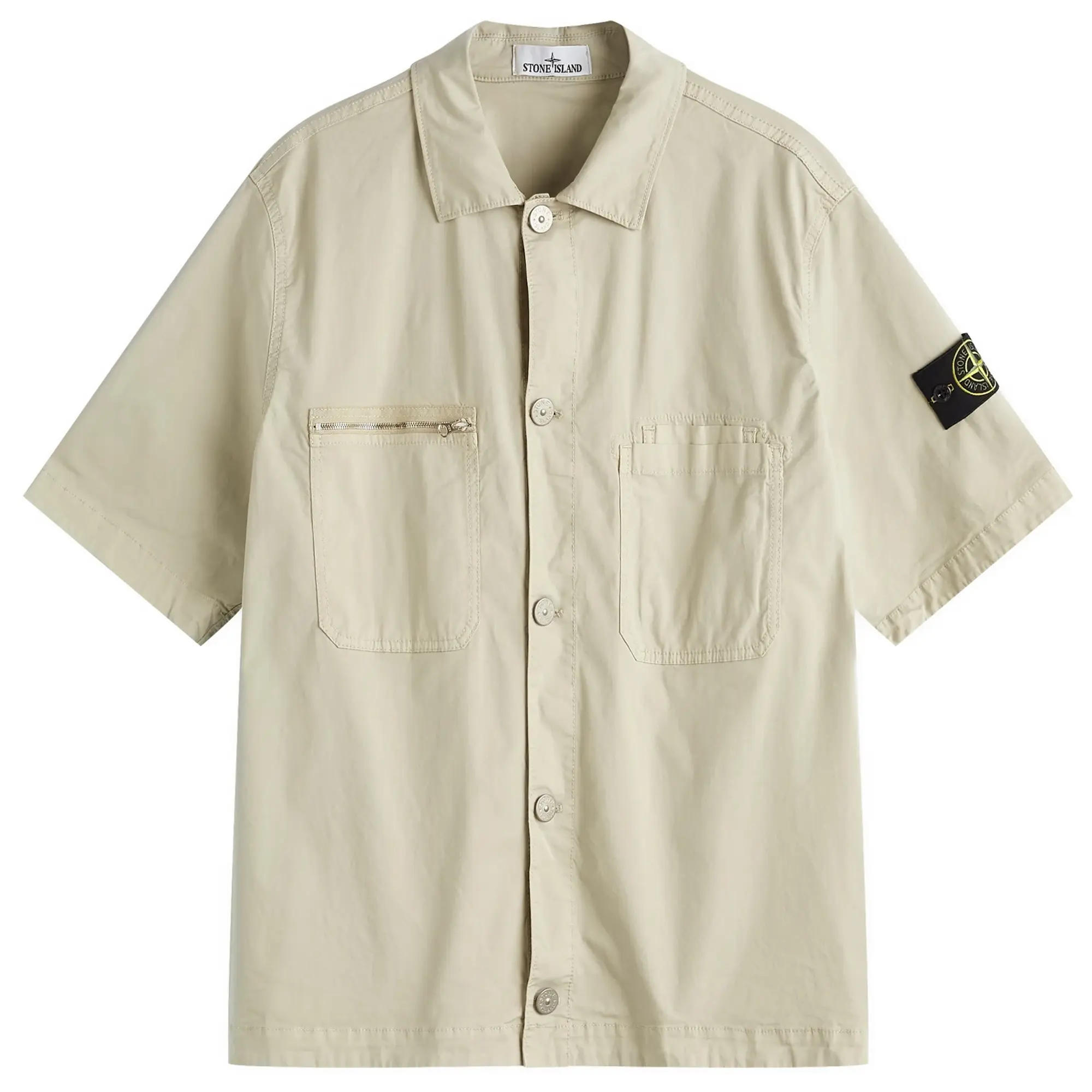 Stone Island Men's Stretch-TC Garment Dyed Short Sleeve Overshirt Plaster