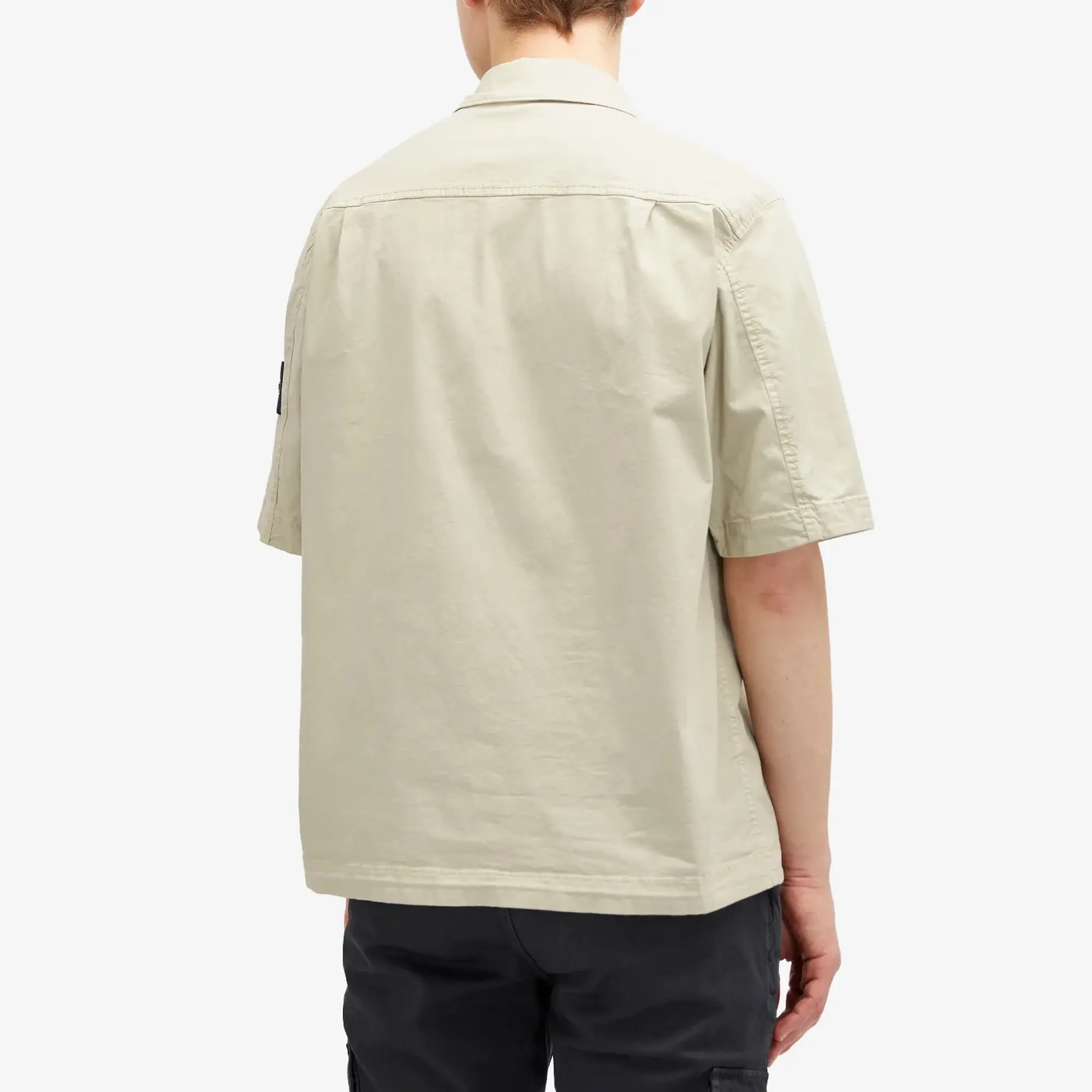 Stone Island Men's Stretch-TC Garment Dyed Short Sleeve Overshirt Plaster
