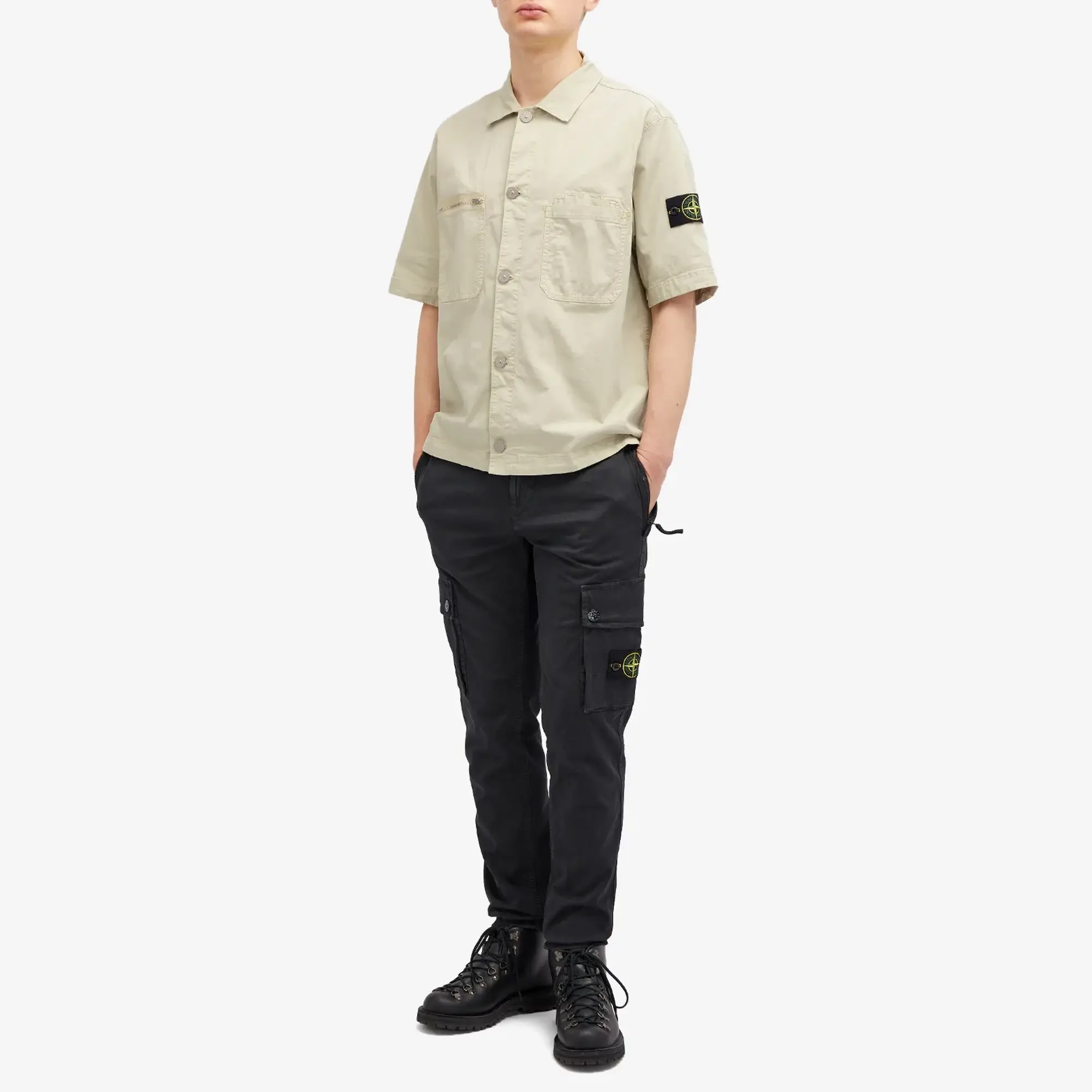 Stone Island Men's Stretch-TC Garment Dyed Short Sleeve Overshirt Plaster