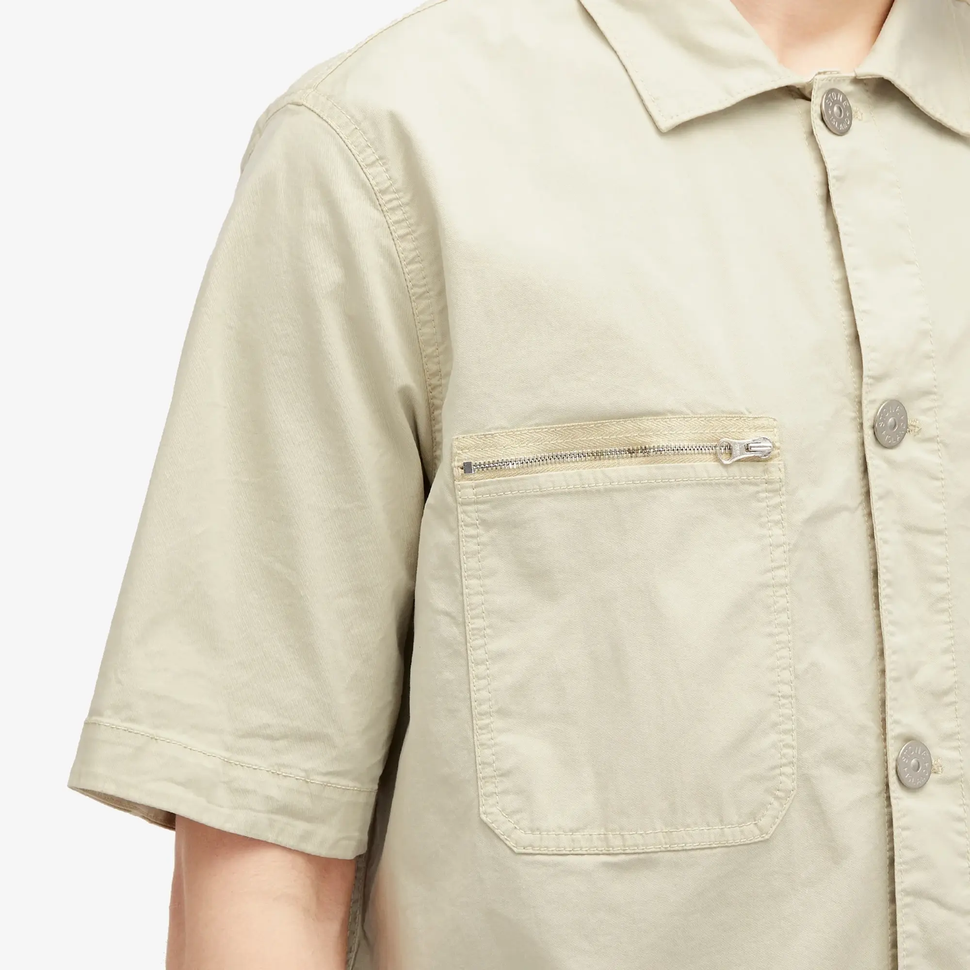 Stone Island Men's Stretch-TC Garment Dyed Short Sleeve Overshirt Plaster