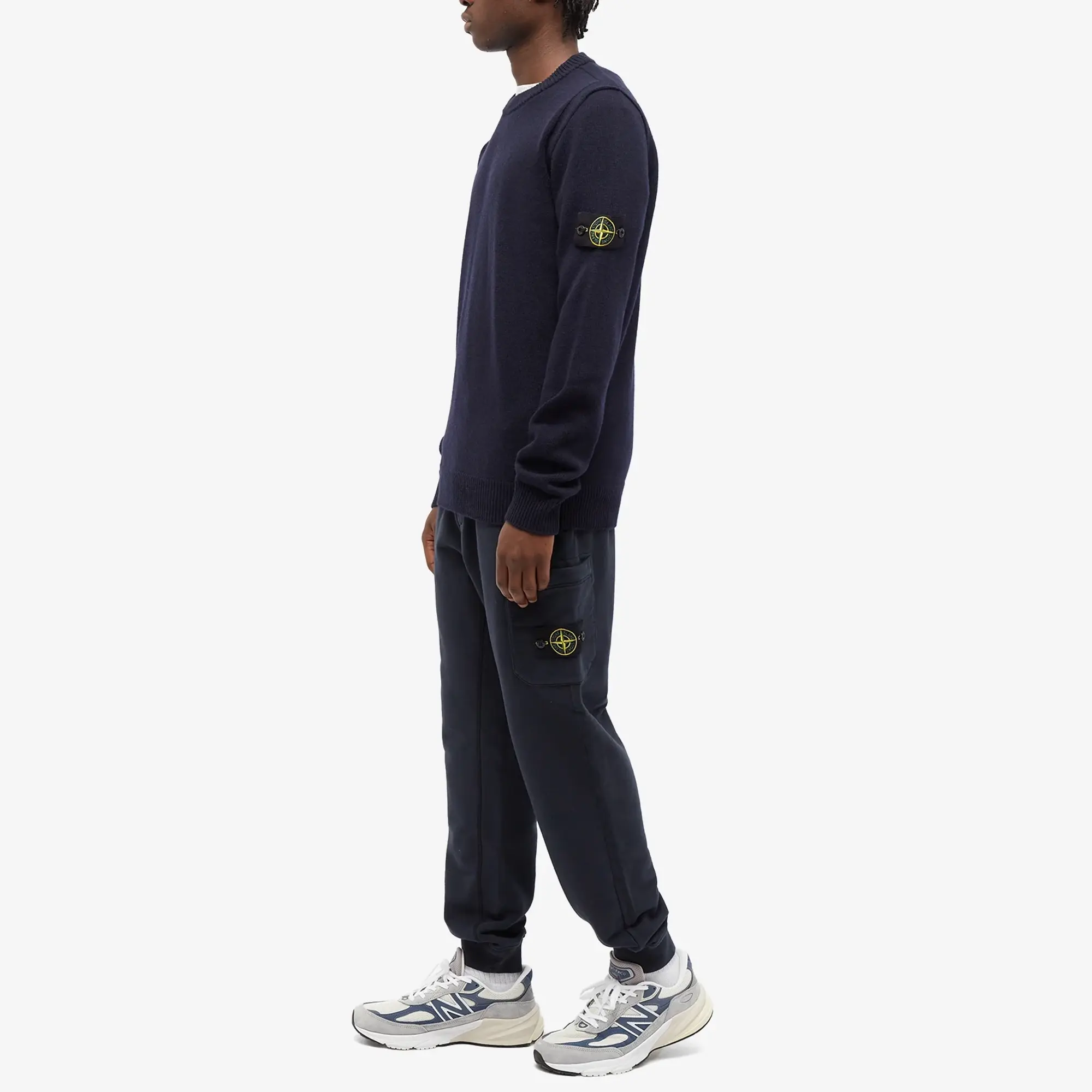 Stone Island Men's Reverse Seam Lambswool Crew Knit Navy Blue