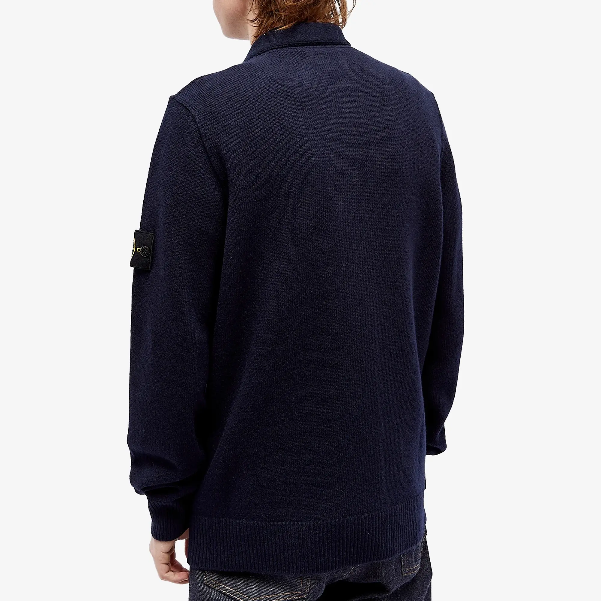 Stone Island Men's Stand Collar Button Neck Knit Navy Blue