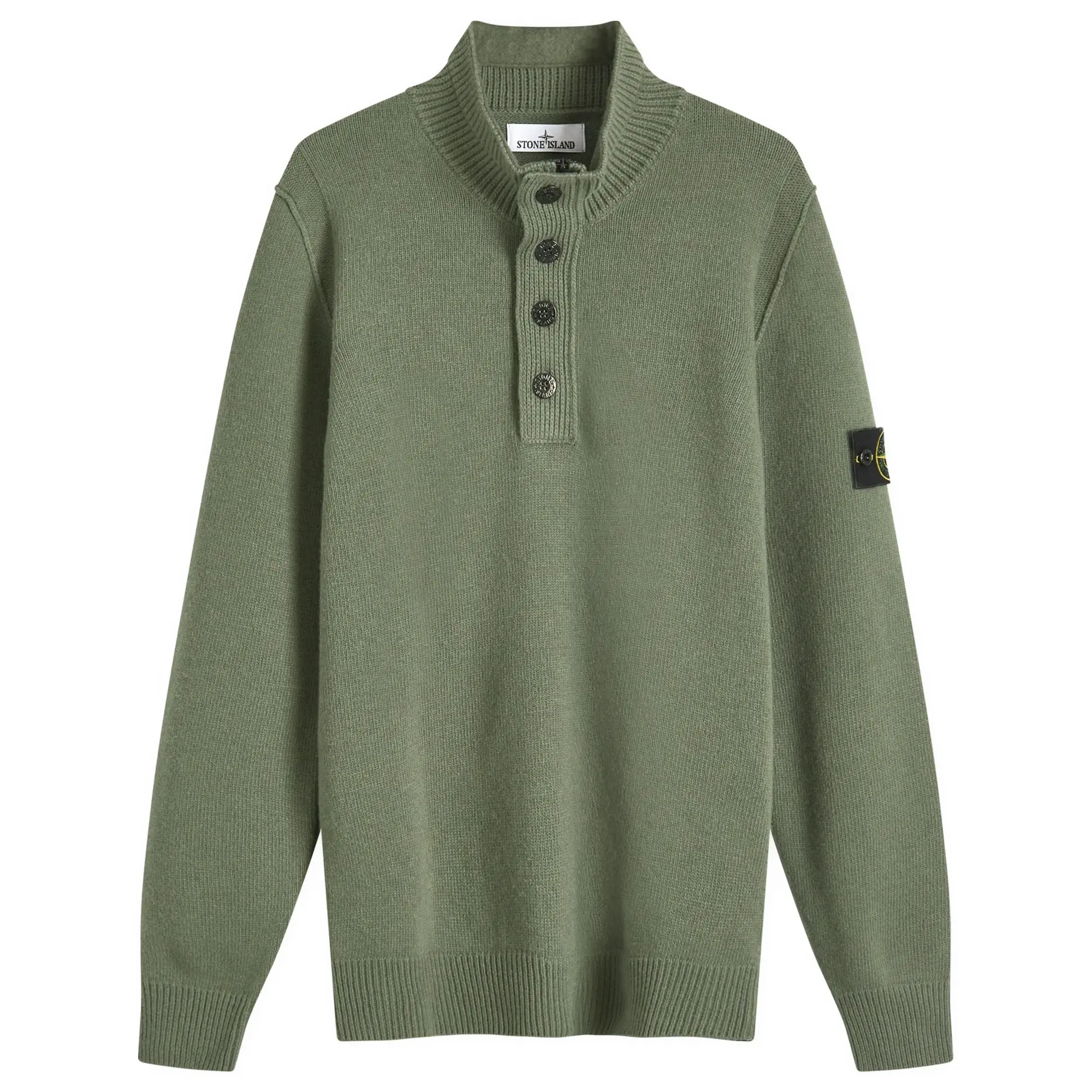 Stone Island Men's Lambswool Quarter Button Knit Musk