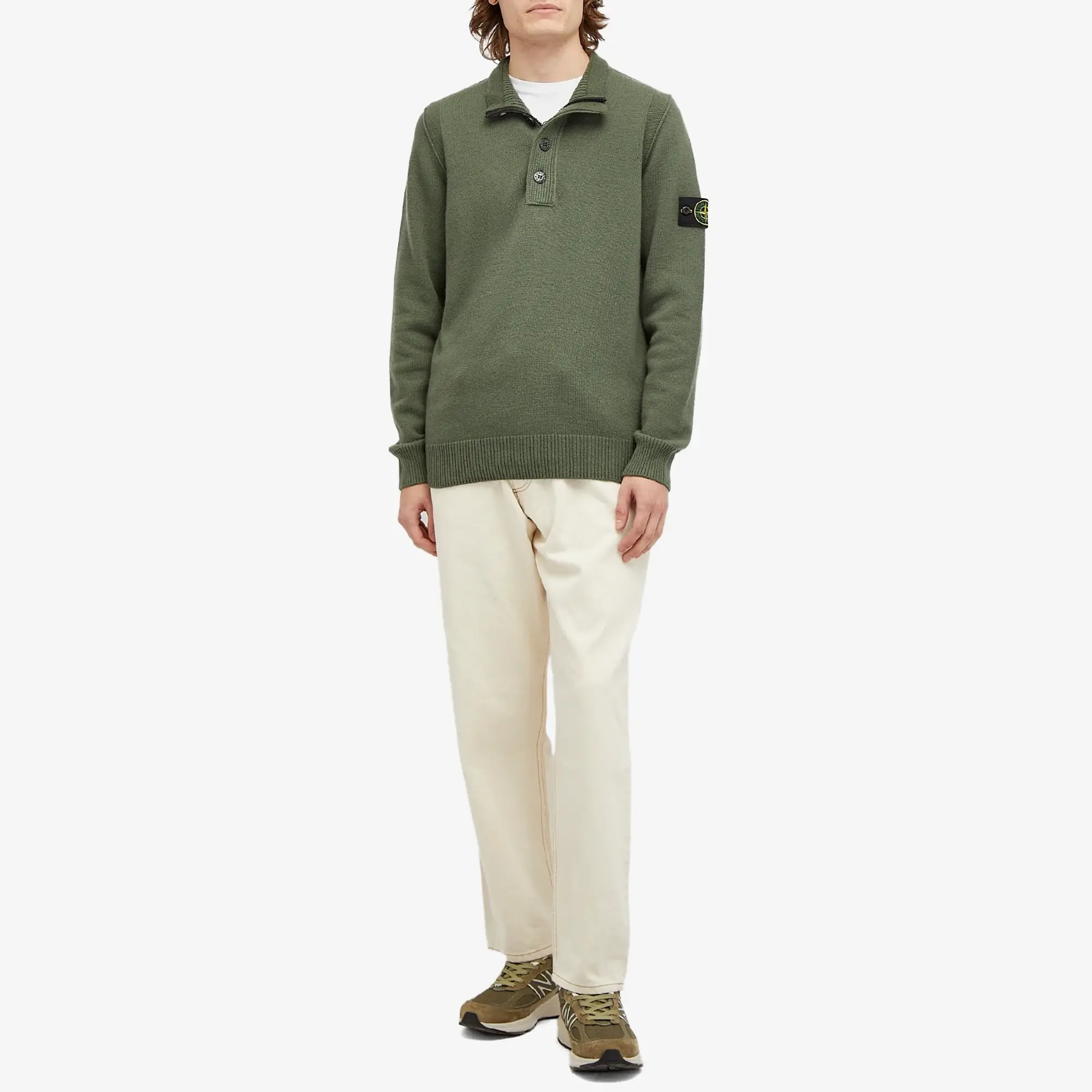 Stone Island Men's Lambswool Quarter Button Knit Musk