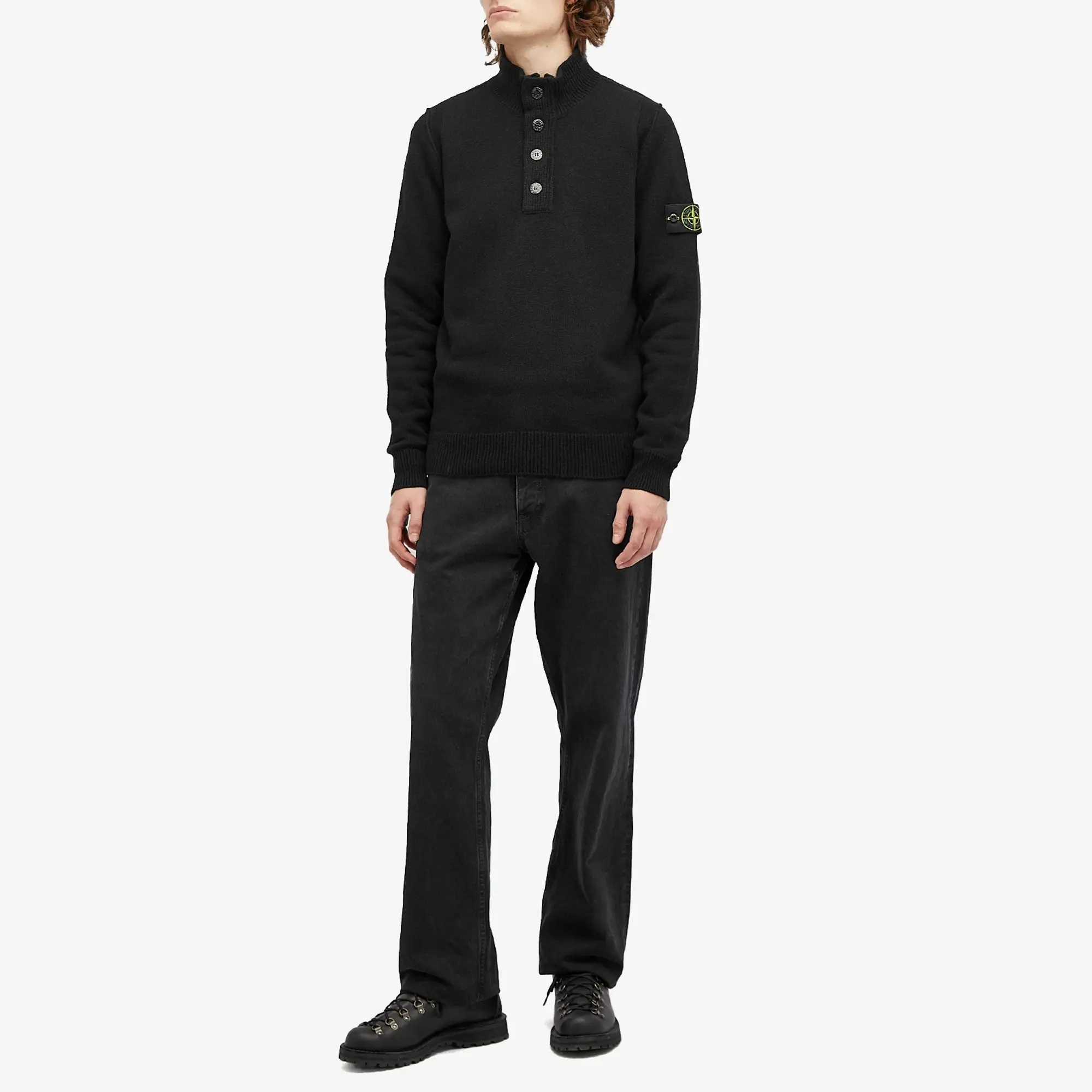 Stone Island Men's Lambswool Quarter Button Knit Black
