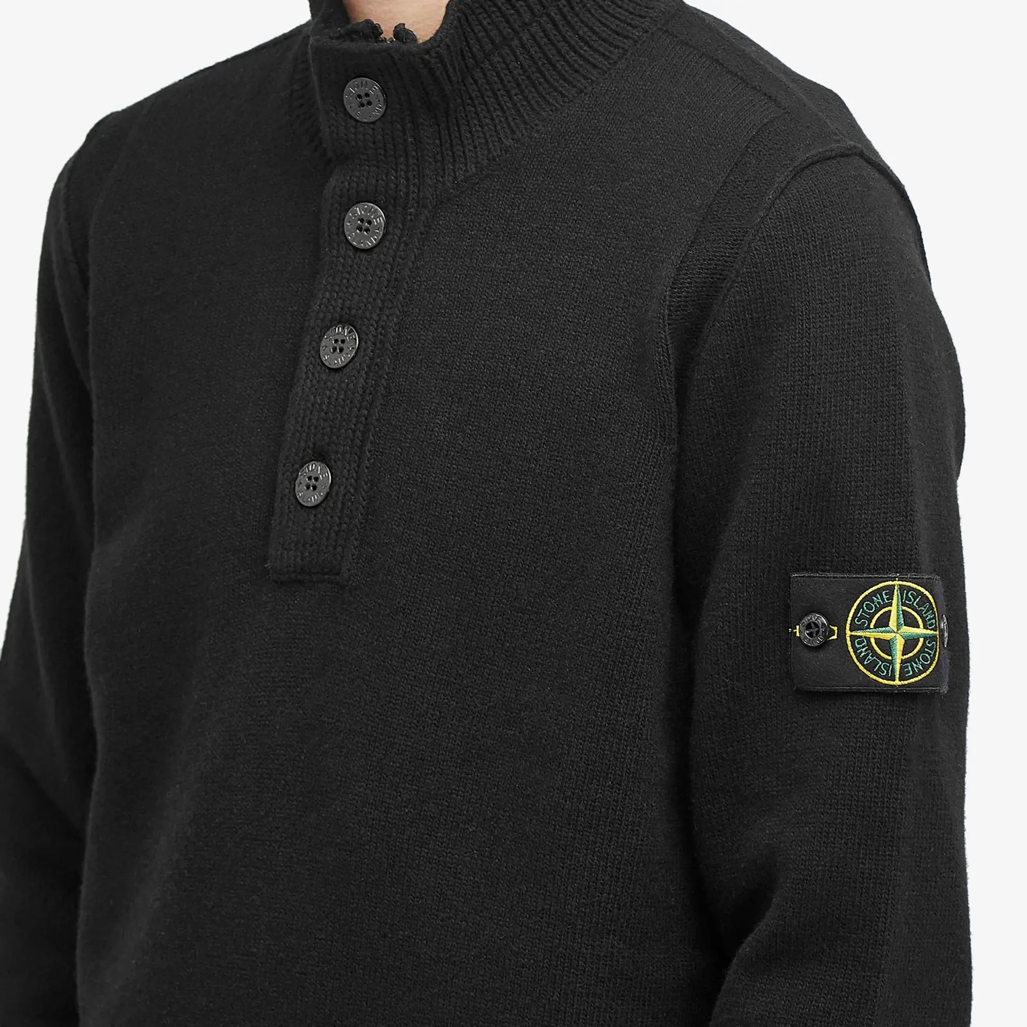 Stone Island Men's Lambswool Quarter Button Knit Black
