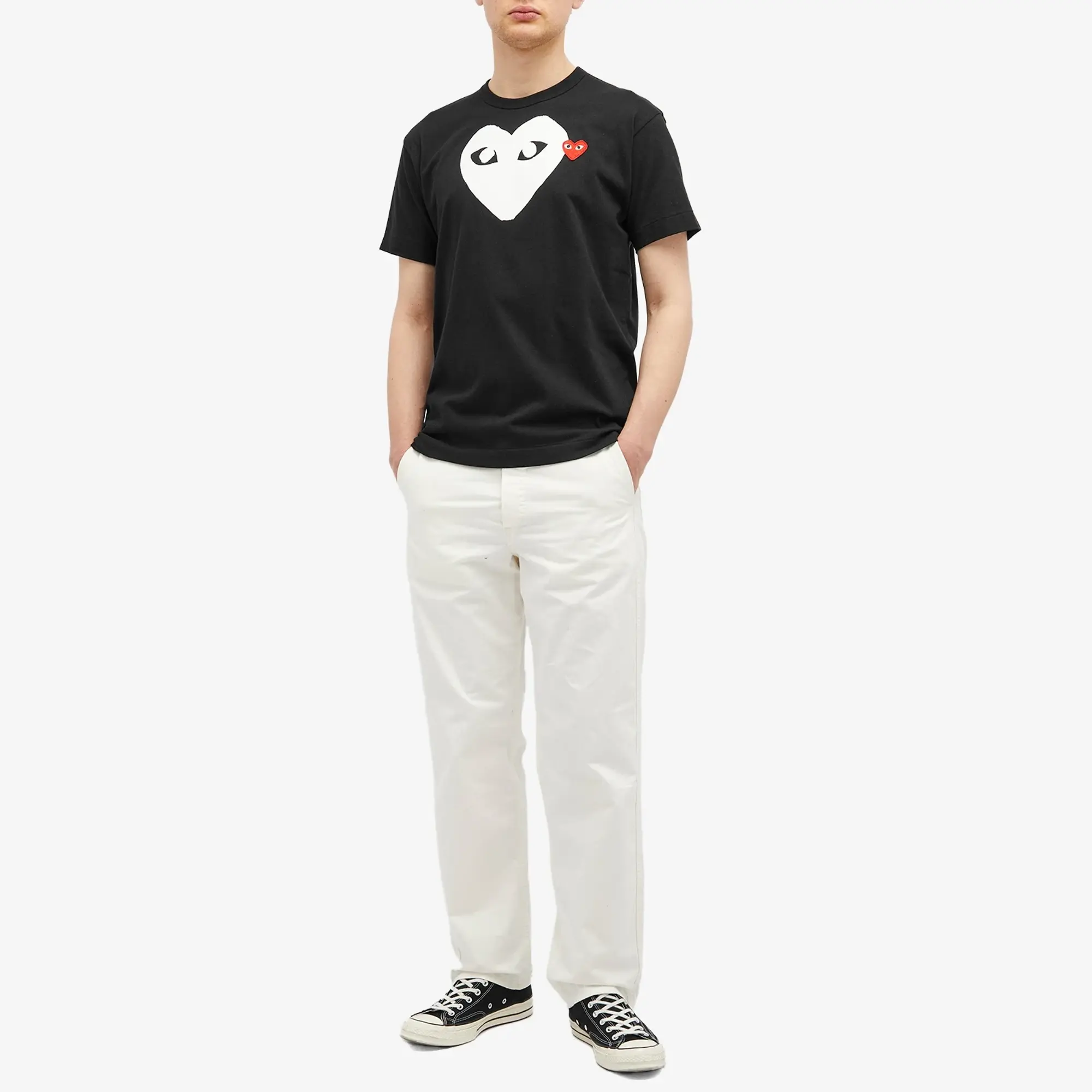 Comme des Garçons Play Men's Double Heart Logo T-Shirt Black/White/Red