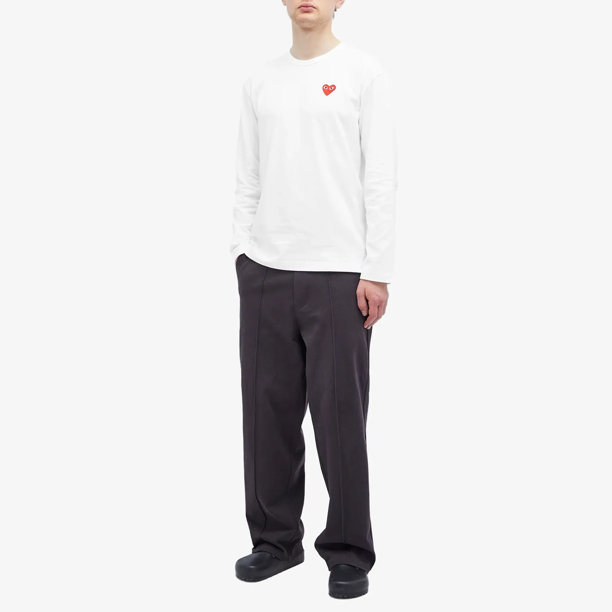 Comme des Garçons Play Men's Long Sleeve Basic Logo T-Shirt White/Red