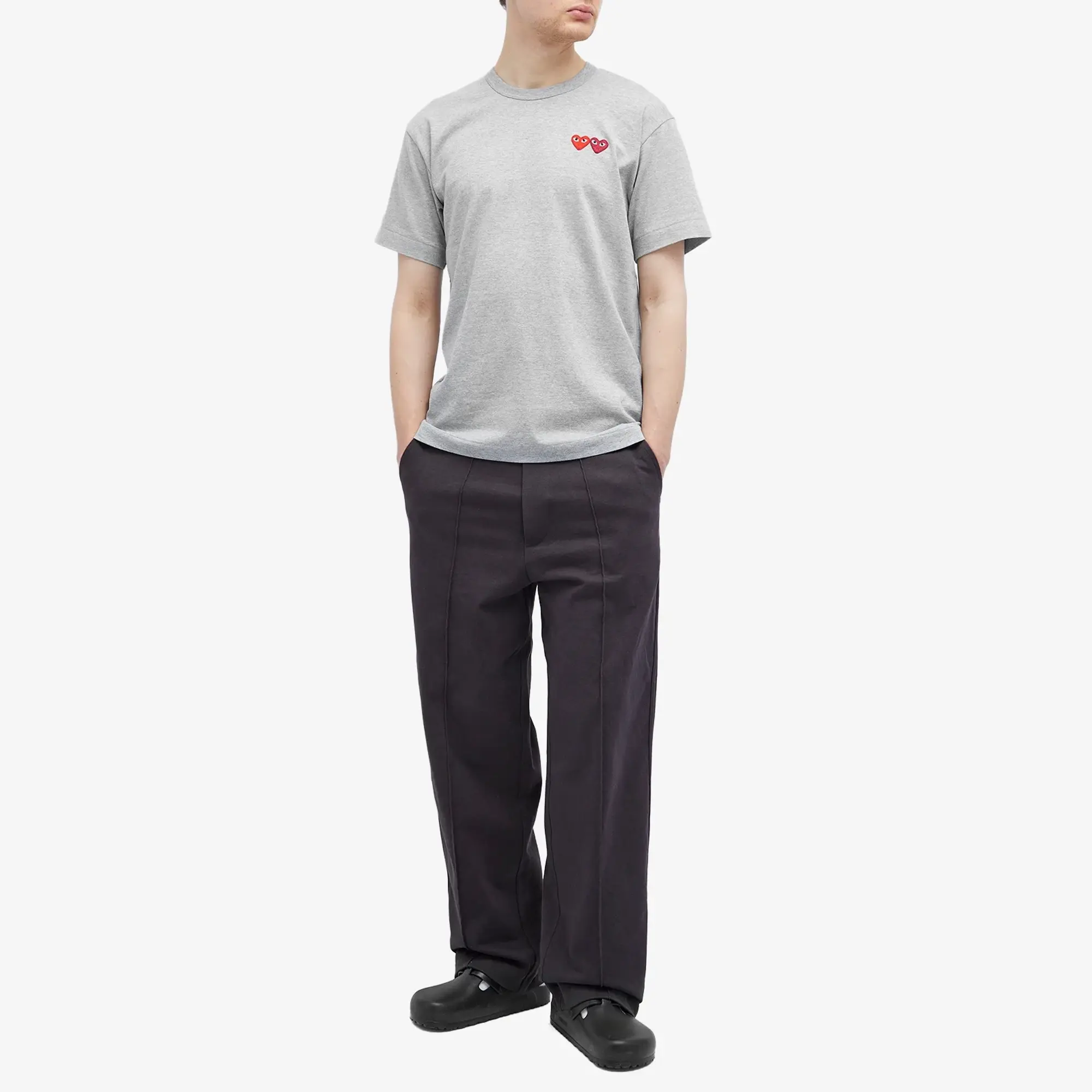 Comme des Garçons Play Men's Double Heart T-Shirt Grey