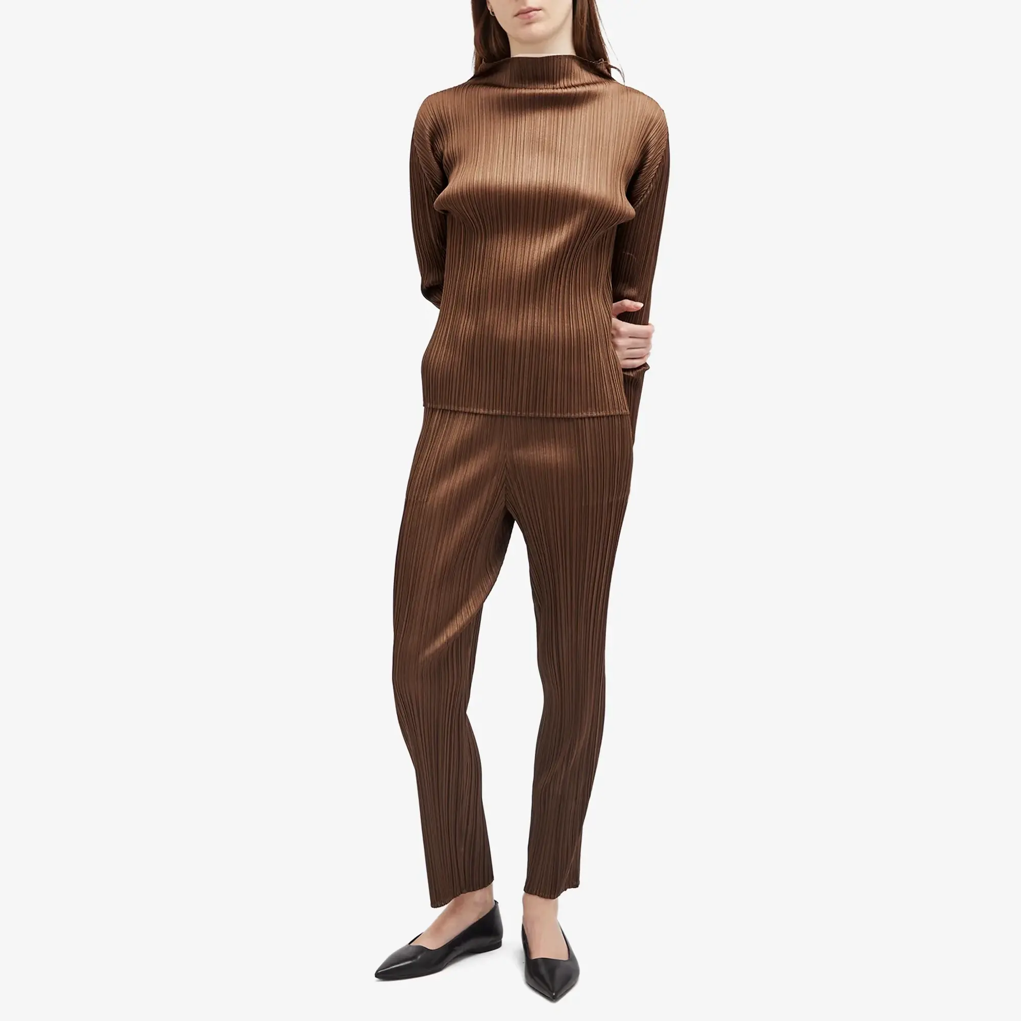 Pleats Please Issey Miyake Women's Trousers 44-Brown
