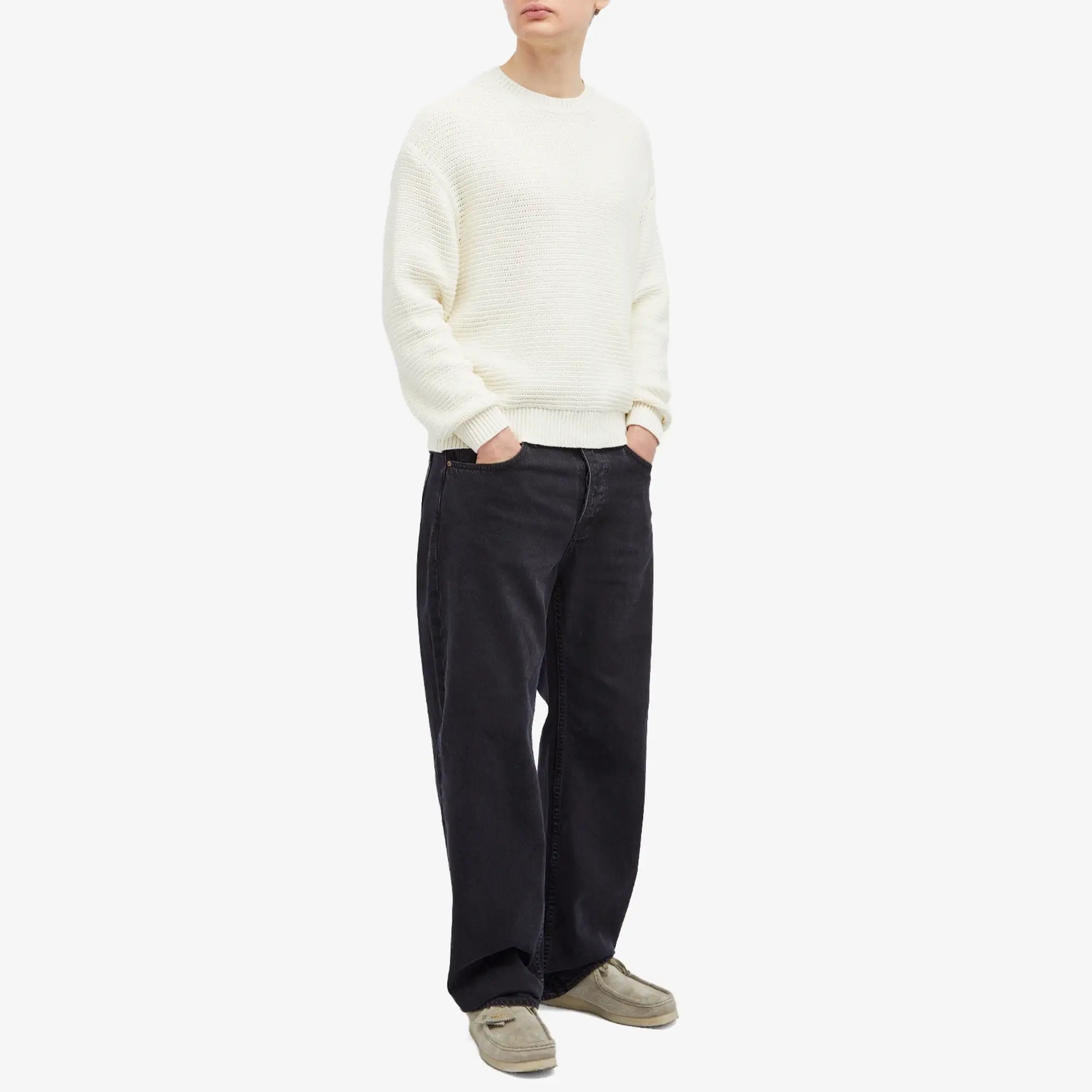 Folk Men's Drop Shoulder Knit Jumper Ecru
