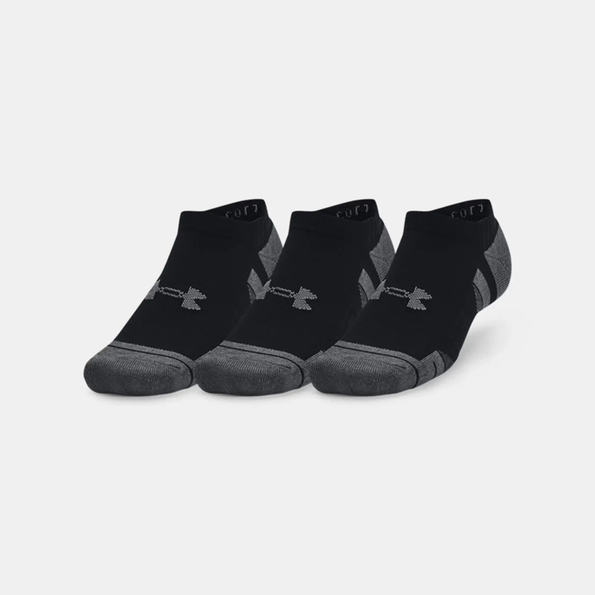 Unisex  Under Armour  Performance Cotton 3-Pack No Show Socks Black / Black / Pitch Gray XL