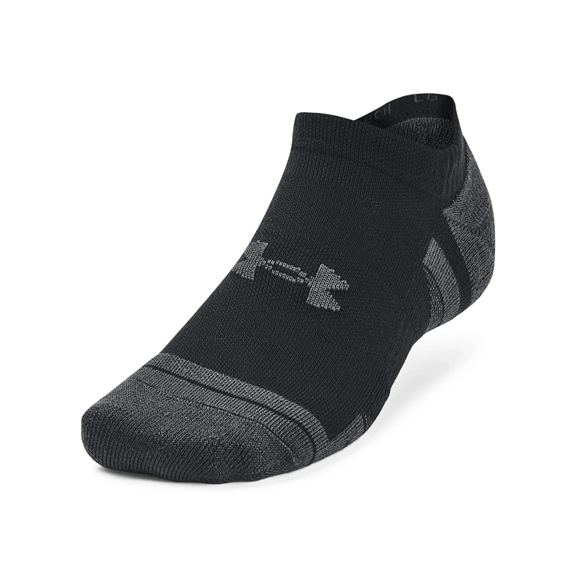 Unisex  Under Armour  Performance Tech 3-Pack No Show Socks Black / Black / Jet Gray XL