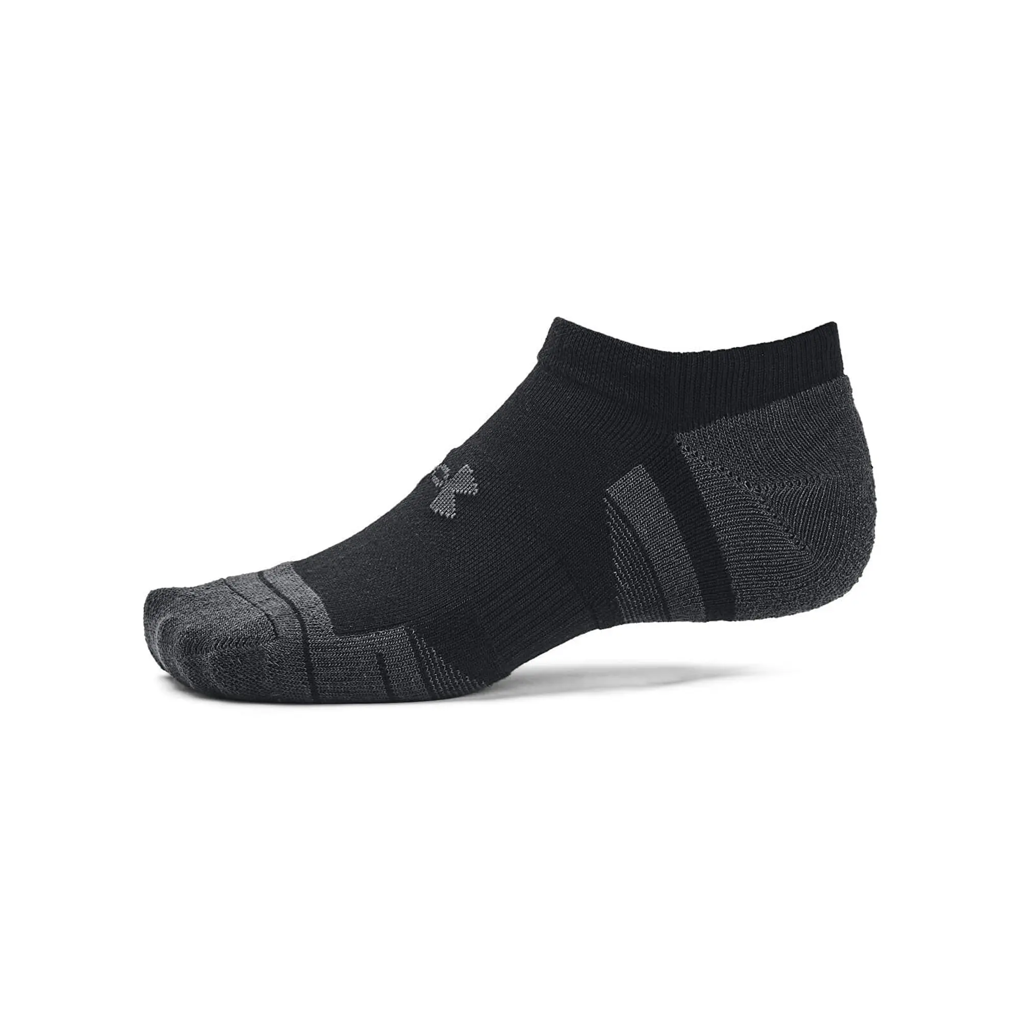 Unisex  Under Armour  Performance Tech 3-Pack No Show Socks Black / Black / Jet Gray XL