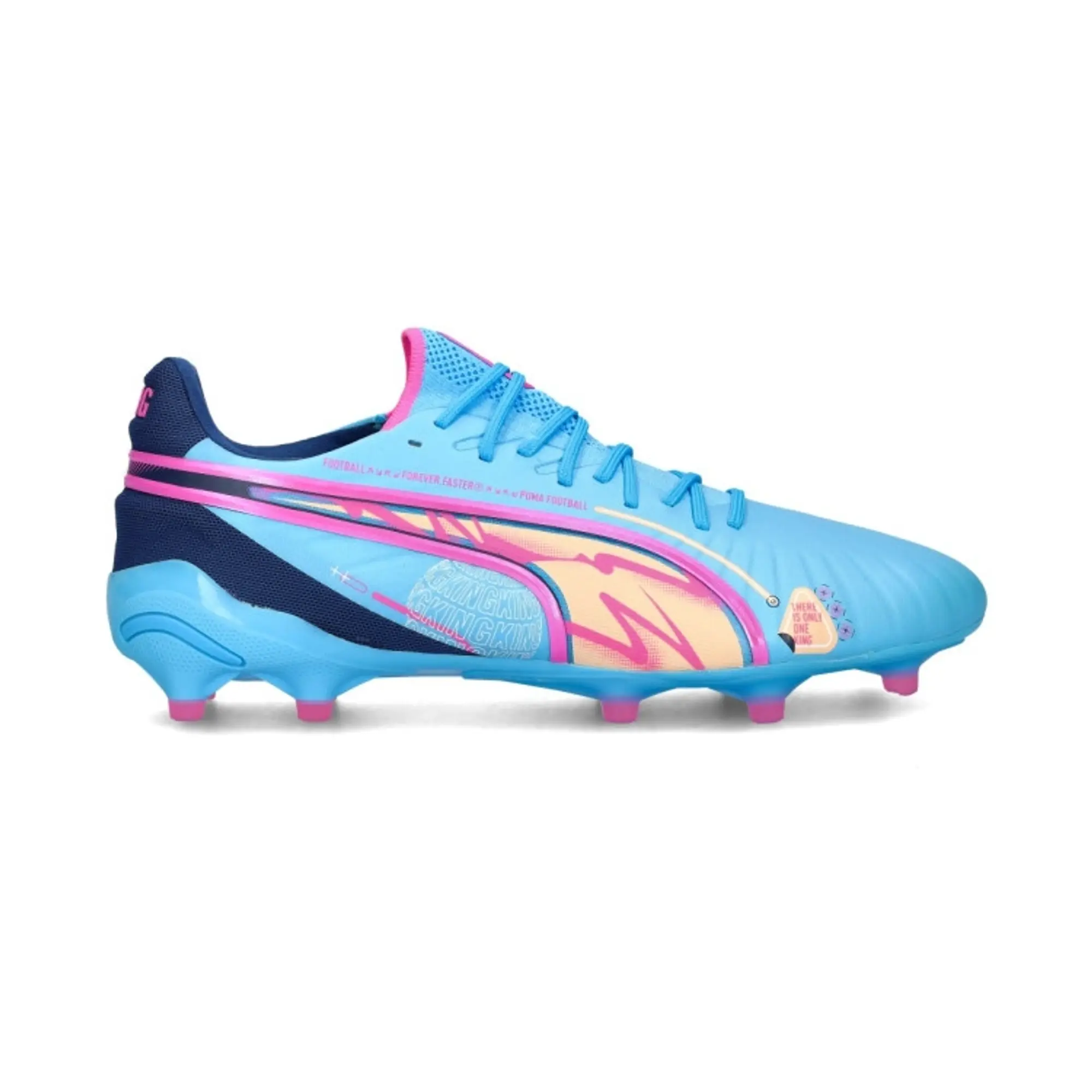 PUMA King Ultimate Volume Up FG/AG Football Boots, Luminous Blue/Poison Pink/Blazing Blue