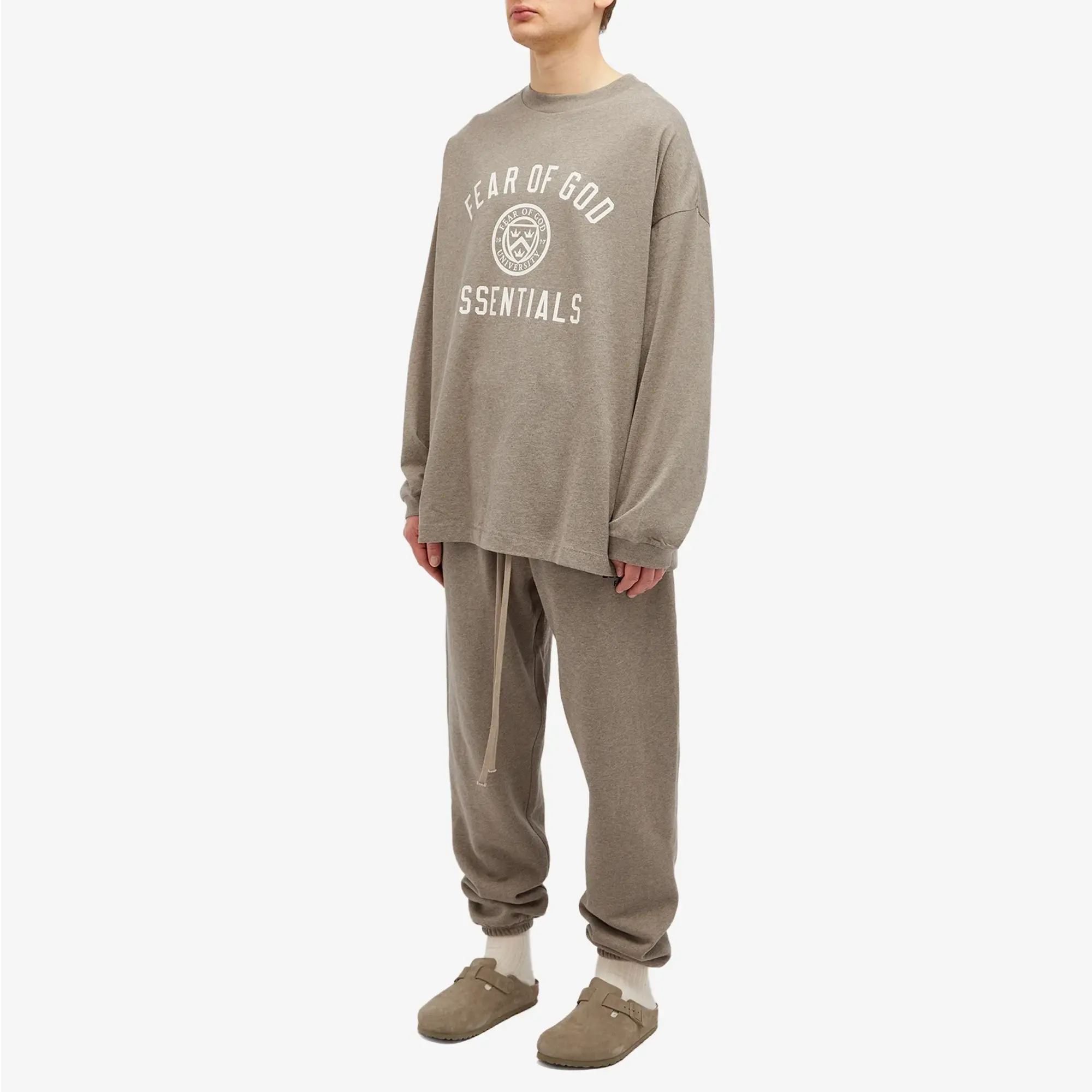 Fear of God ESSENTIALS Men's Crest Logo Long Sleeve T-Shirt Heather Grey