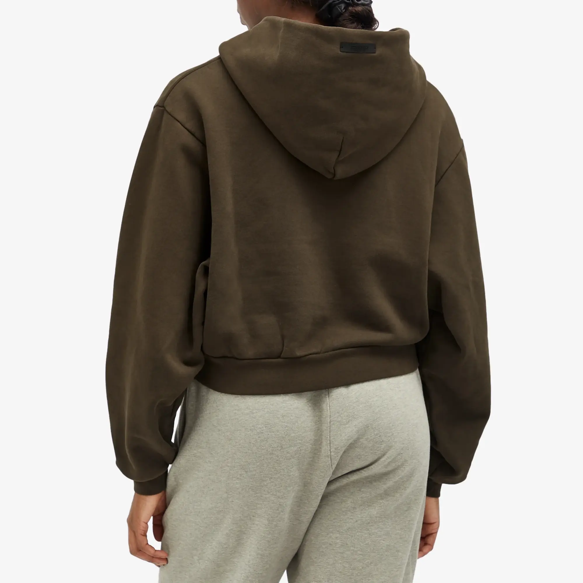 Fear of God ESSENTIALS Women's Heavy Fleece Cropped V-Neck Hoodie Brown