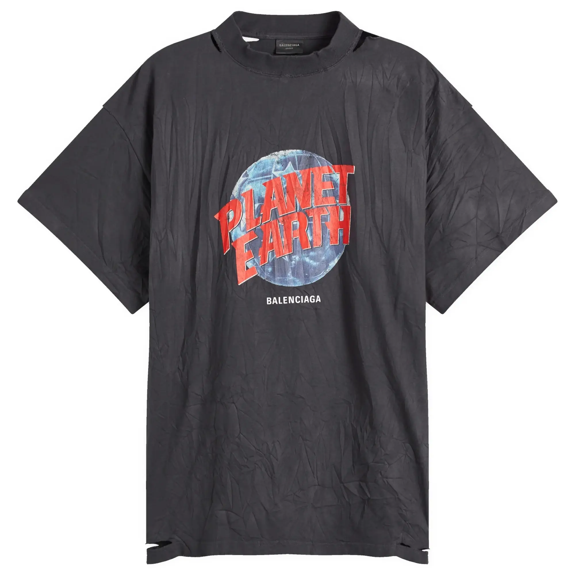 Balenciaga Men's Planet Earth Oversized T-Shirt Washed Black